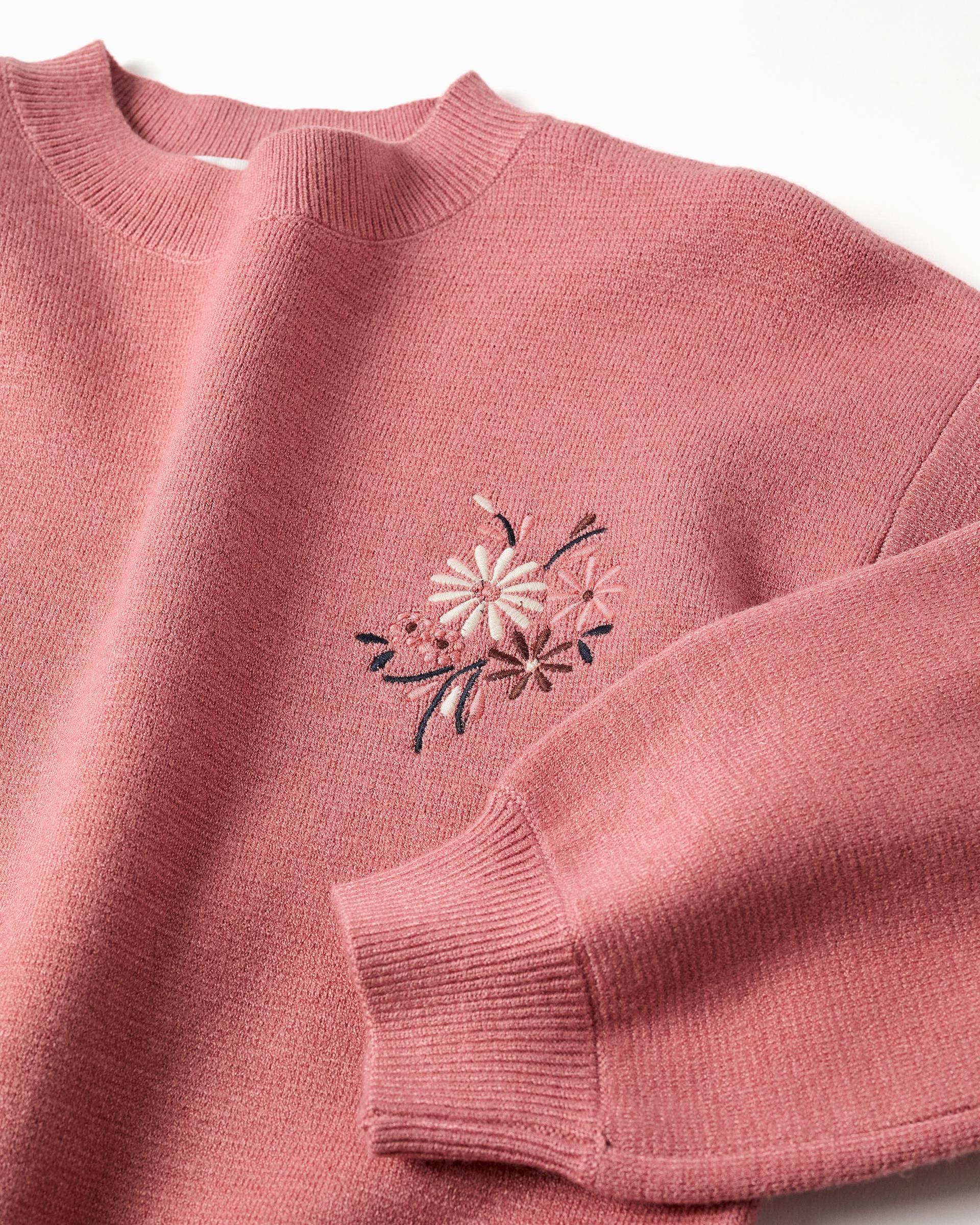 Jersey de niña de punto y con bordado de flores - Zippy - Rosa Rosa-4