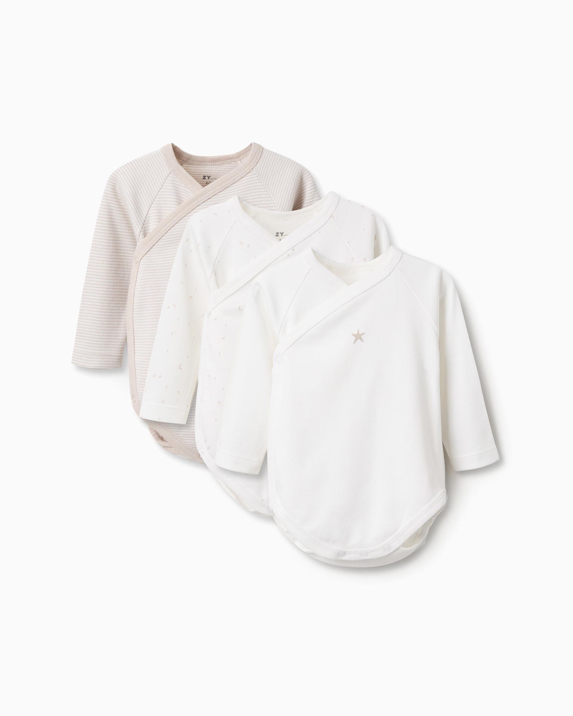 Imagen 1 de Pack de 3 bodies de bebé 100% algodón y con automáticos Beige
