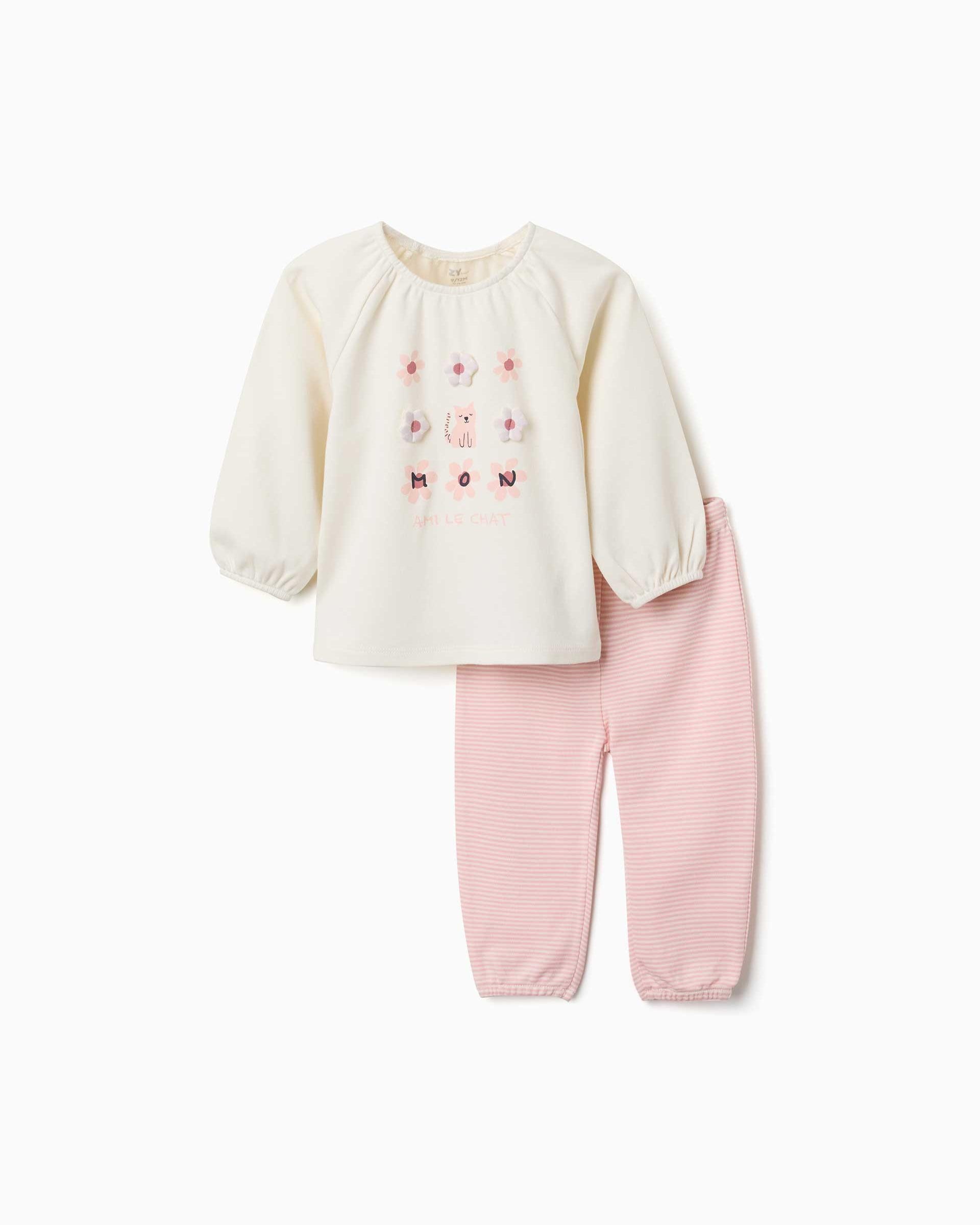 Imagen 0 de Pijama de bebé niña 100% algodón y con estampado floral Blanco