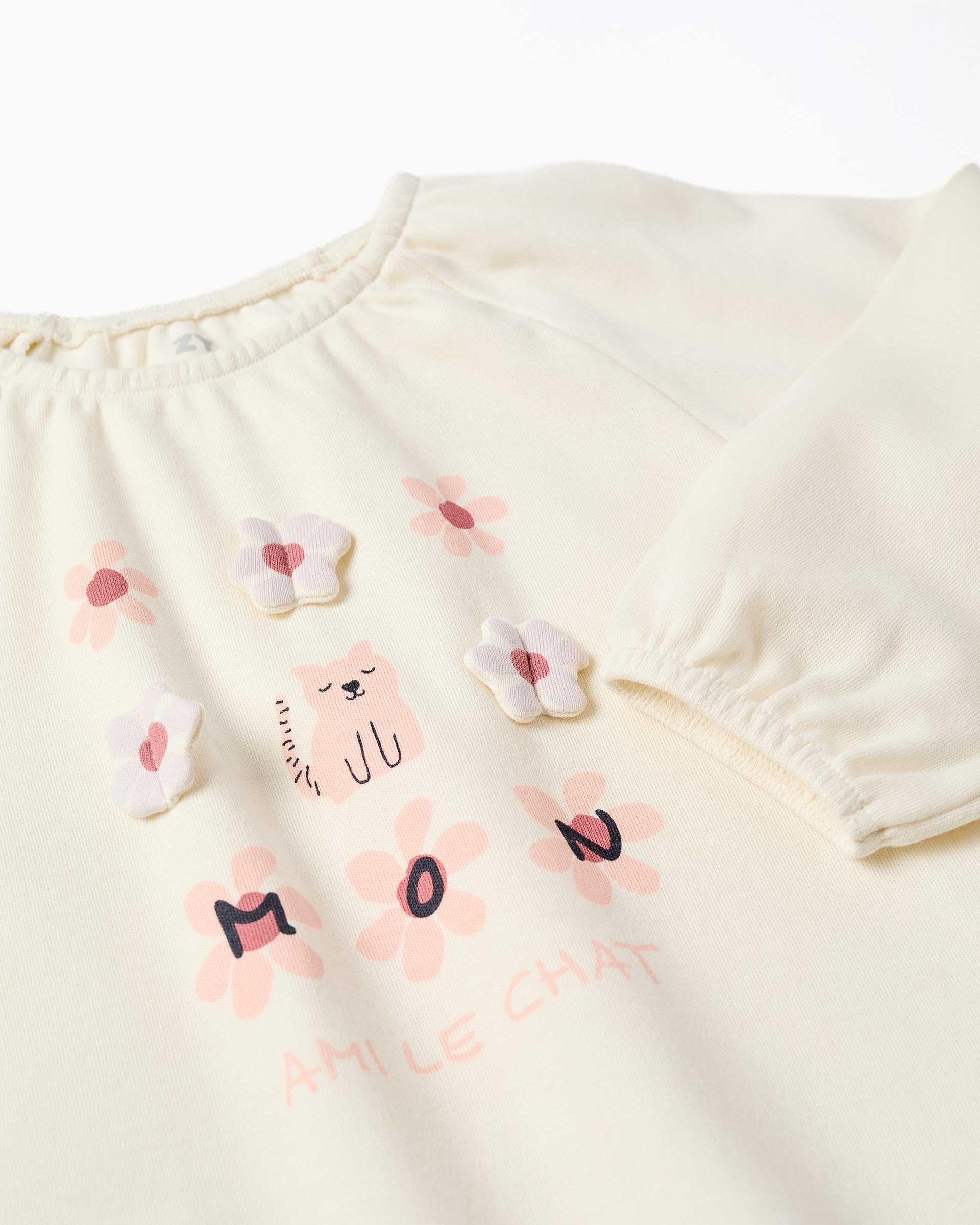 Pijama de bebé niña 100% algodón y con estampado floral - Zippy - Blanco Blanco-3
