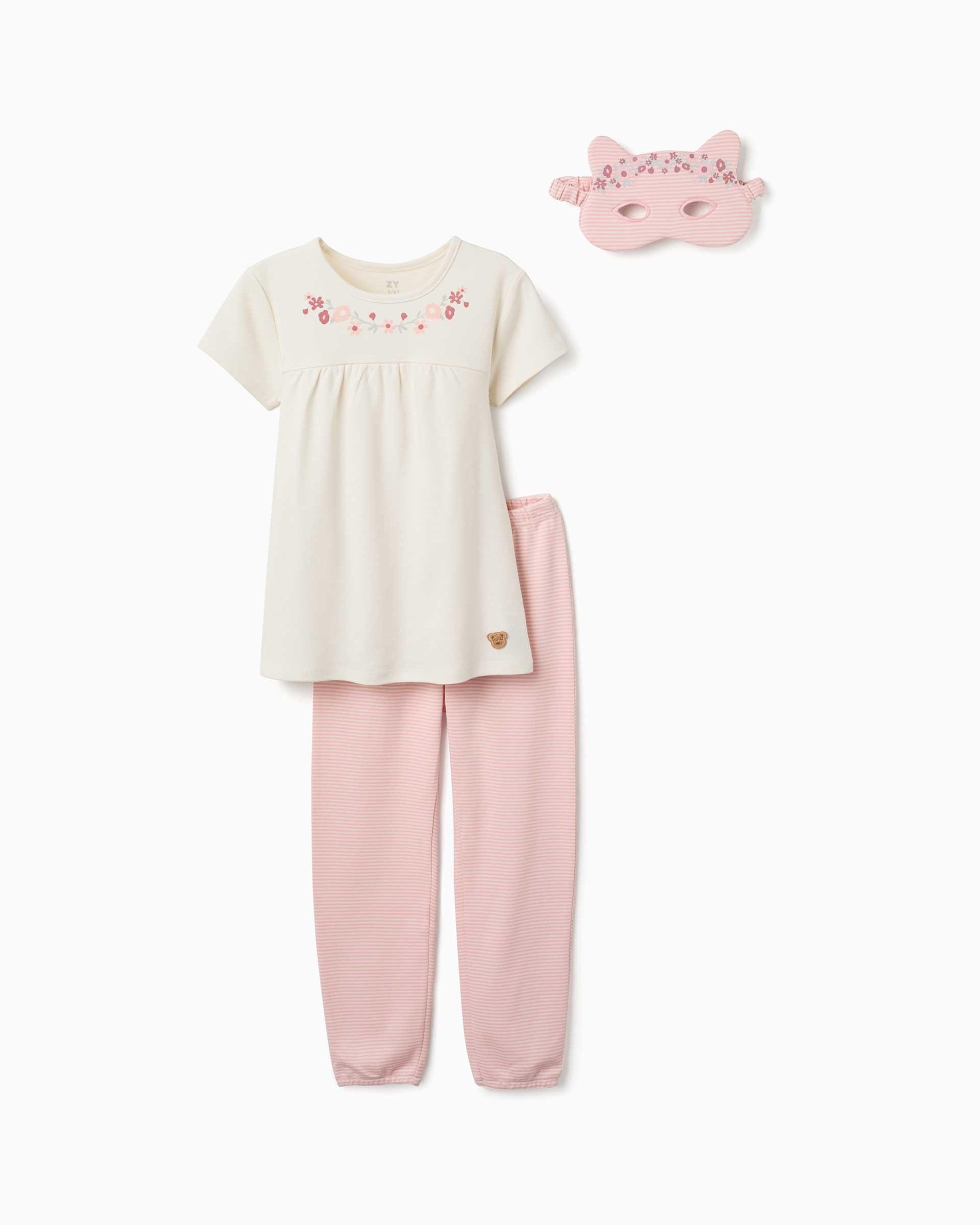 Imagen 1 de Pijama de niña 100% algodón y con estampado floral Blanco