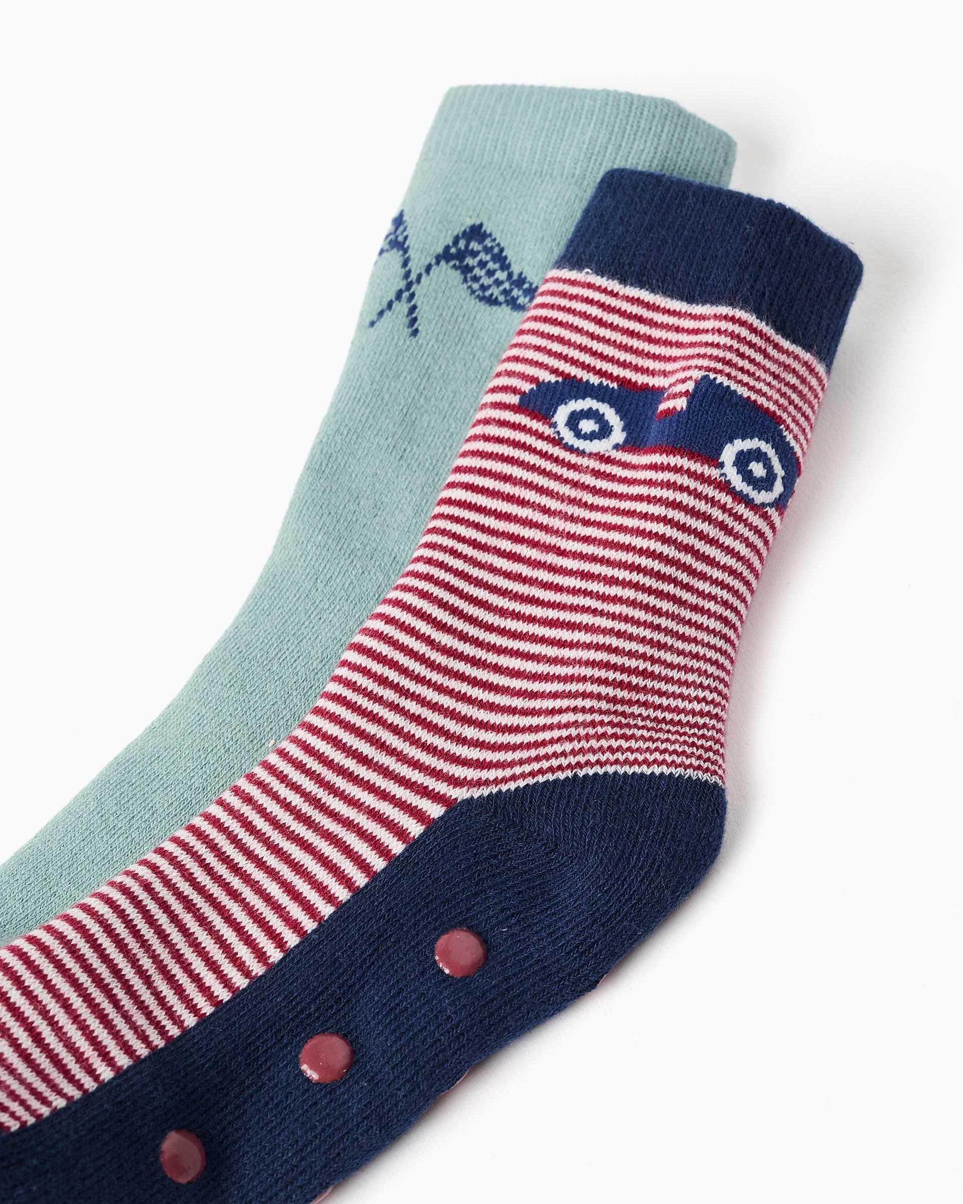 Pack de 2 calcetines cortos de niño antideslizantes y con forro de rizo - Zippy - Multicolor Multicolor-2