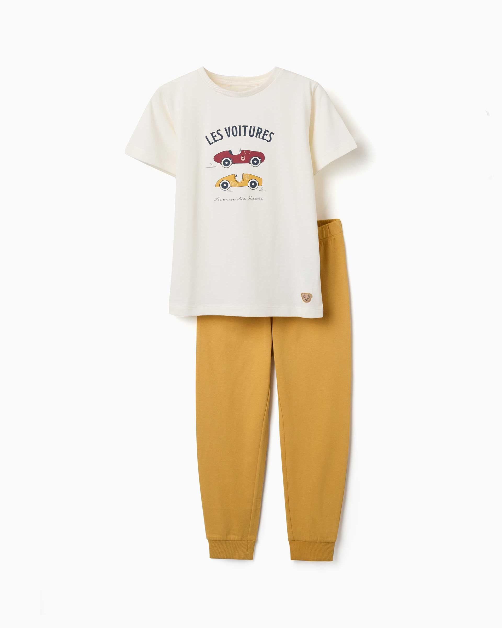 Imagen 0 de Pijama de niño 100% algodón y con estampado de coches Blanco