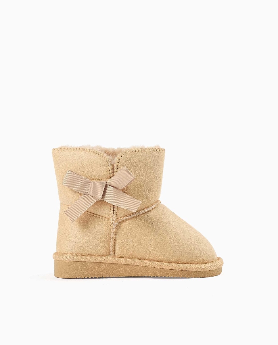 Imagen 1 de Botas de bebé niña con forro de peluche y lazo Beige