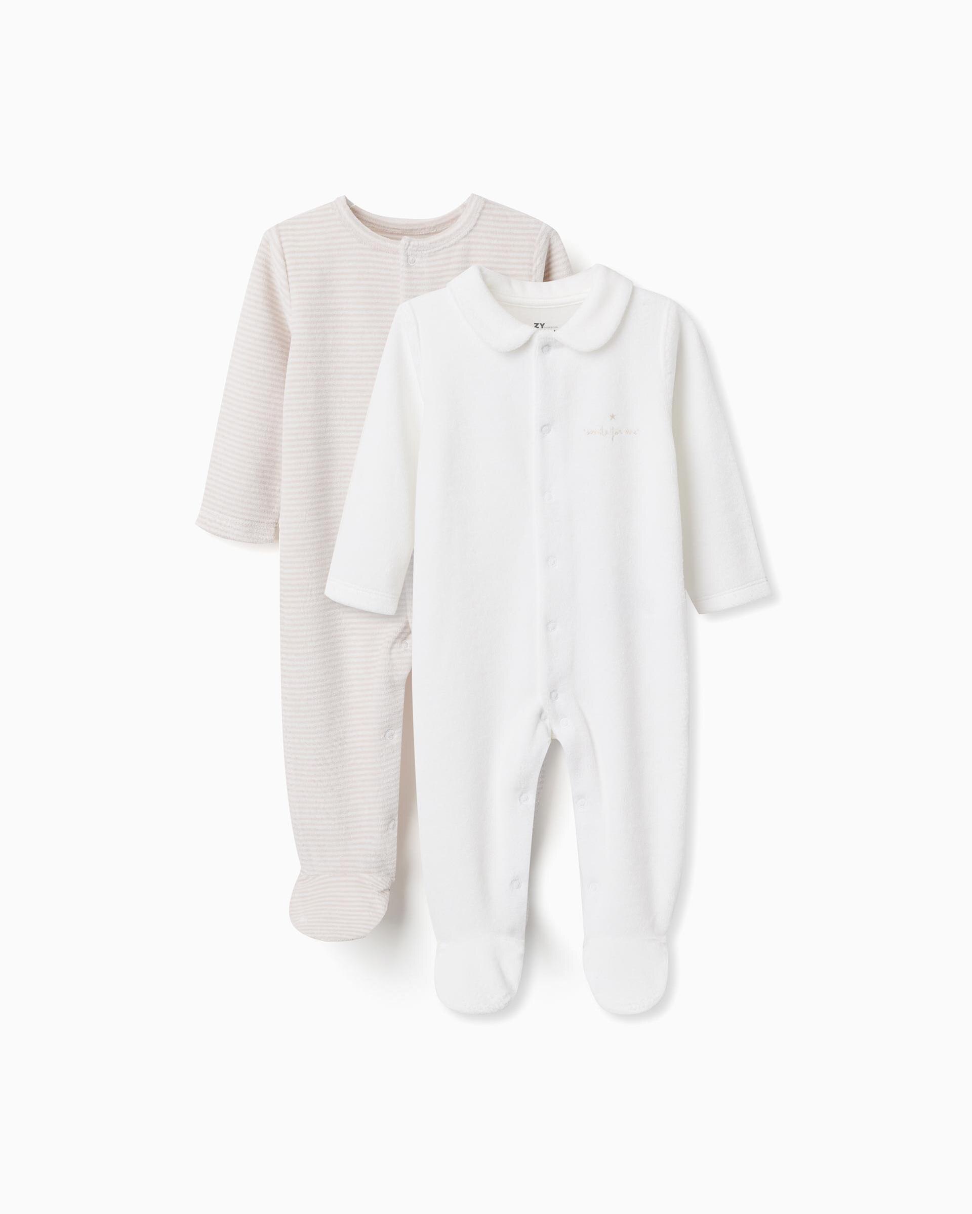 Imagen 0 de Pack de 2 pijamas peleles de bebé de terciopelo y con automáticos Beige
