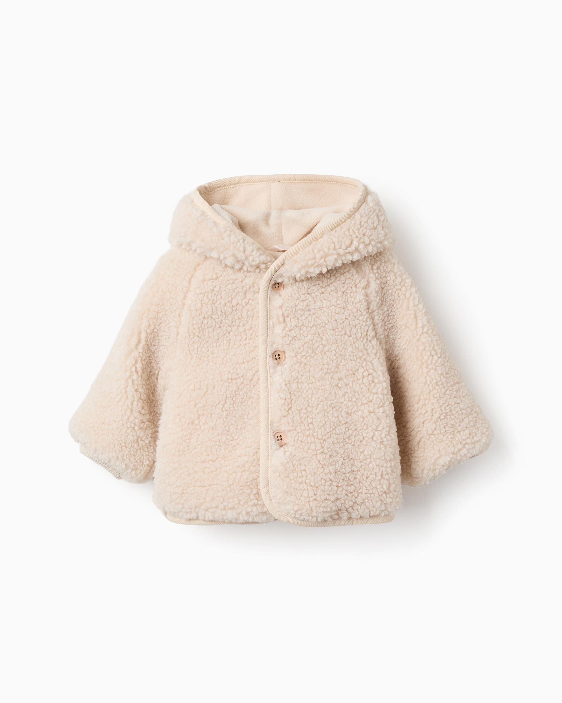Imagen 0 de Abrigo de paño de bebé niño con capucha y forro polar Beige
