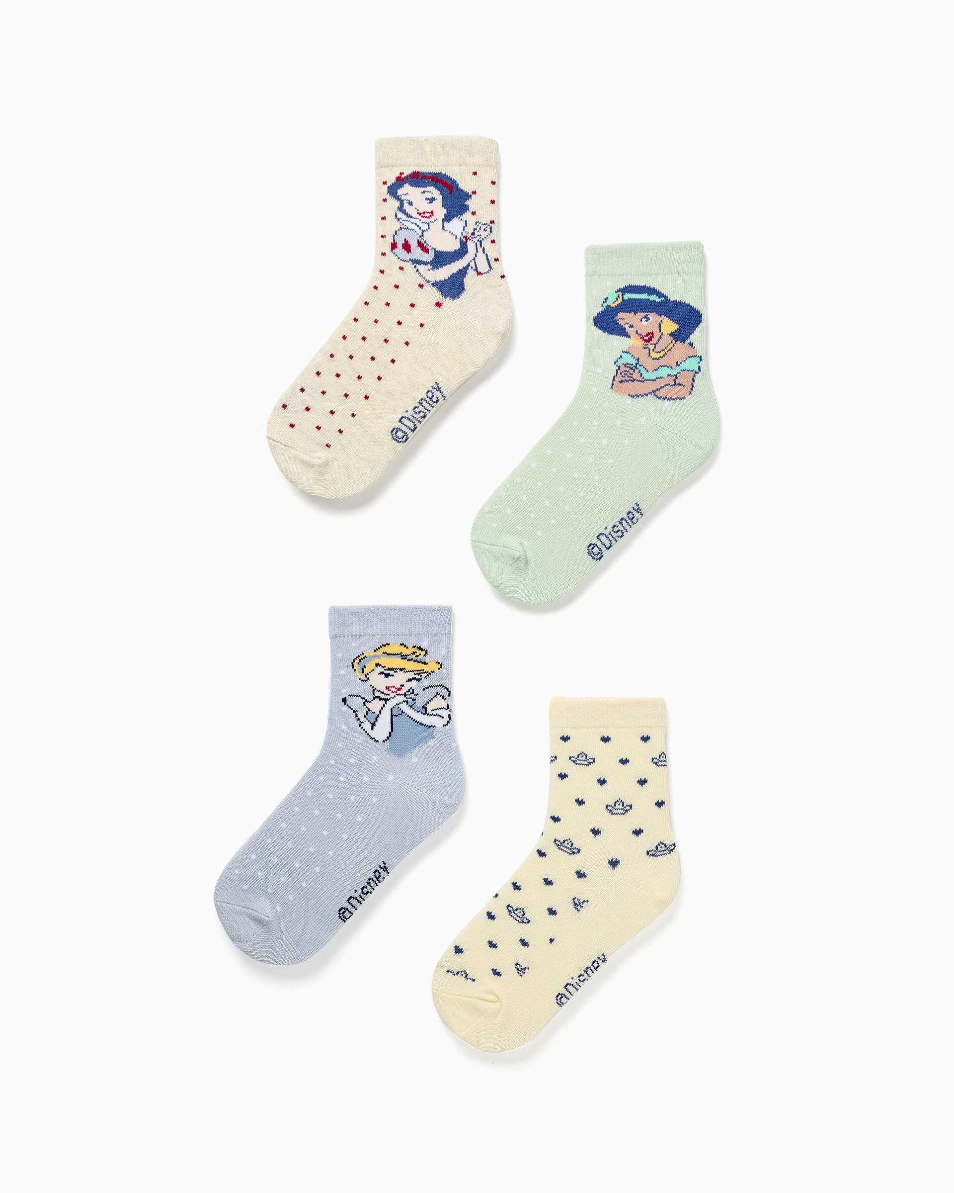 Pack de 4 calcetines de niña con motivo princesas disney y caña acanalada - Zippy - Multicolor Multicolor-1