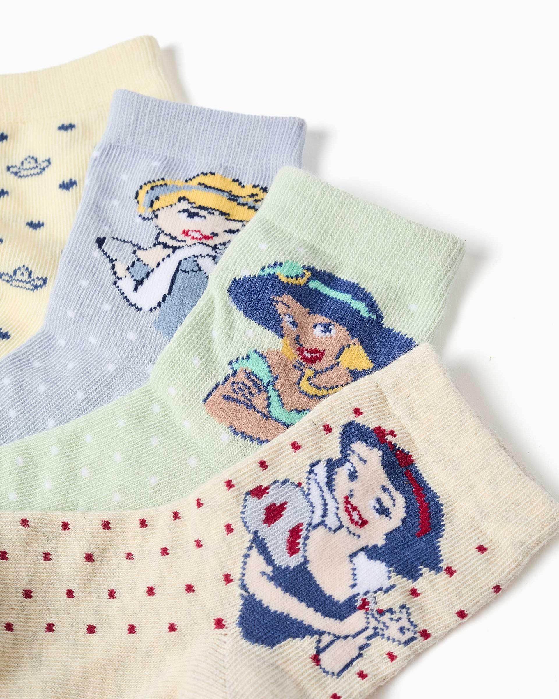 Pack de 4 calcetines de niña con motivo princesas disney y caña acanalada - Zippy - Multicolor Multicolor-2