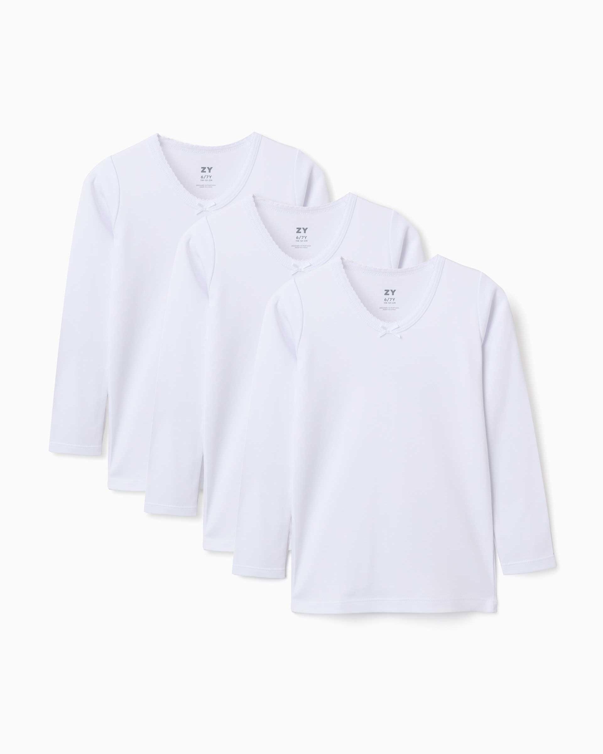 Imagen 0 de Pack de 3 camisetas interiores de niña 100% algodón y con forro perchado Blanco