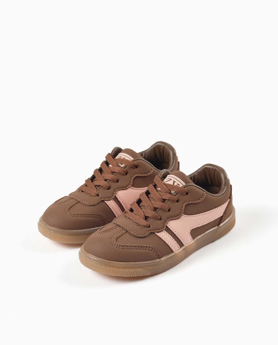 Zapatillas bajas de niña con cordones y suela antideslizante - Zippy - Marrón Marrón-2