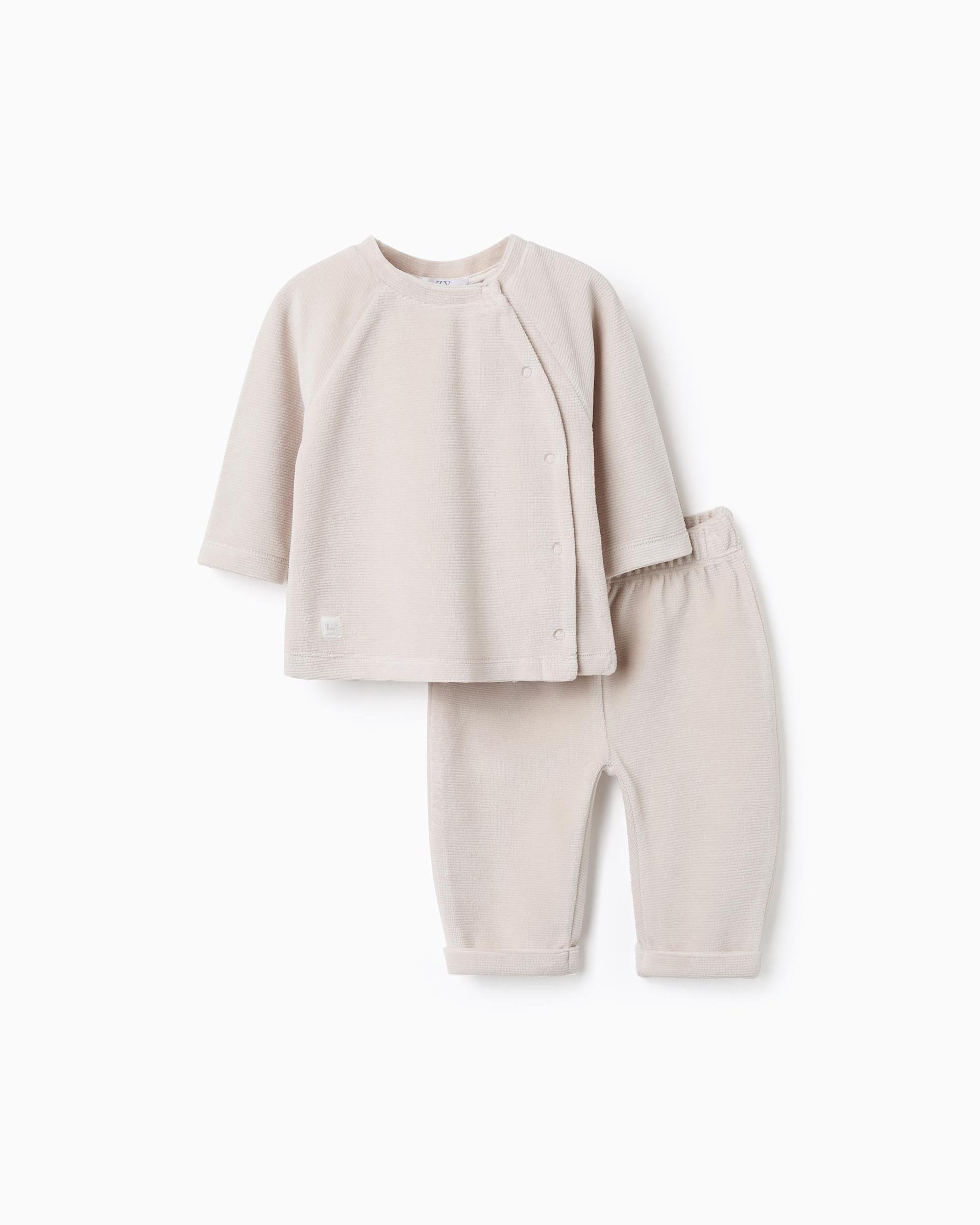 Conjunto de bebé niño de terciopelo y acanalado - Zippy - Beige Beige-1