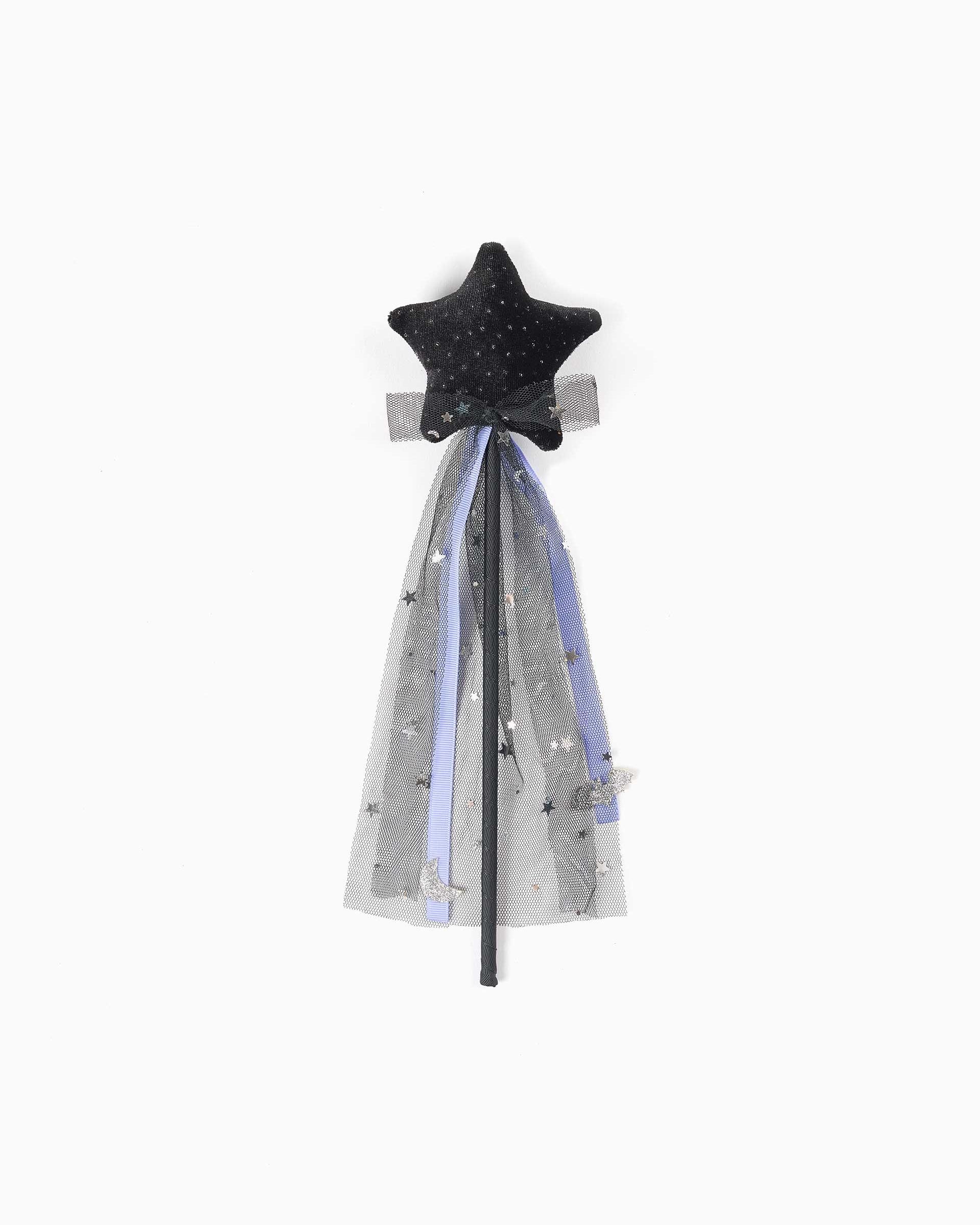 Imagen 0 de Varita mágica con estrella de terciopelo y lazo de tul Negro