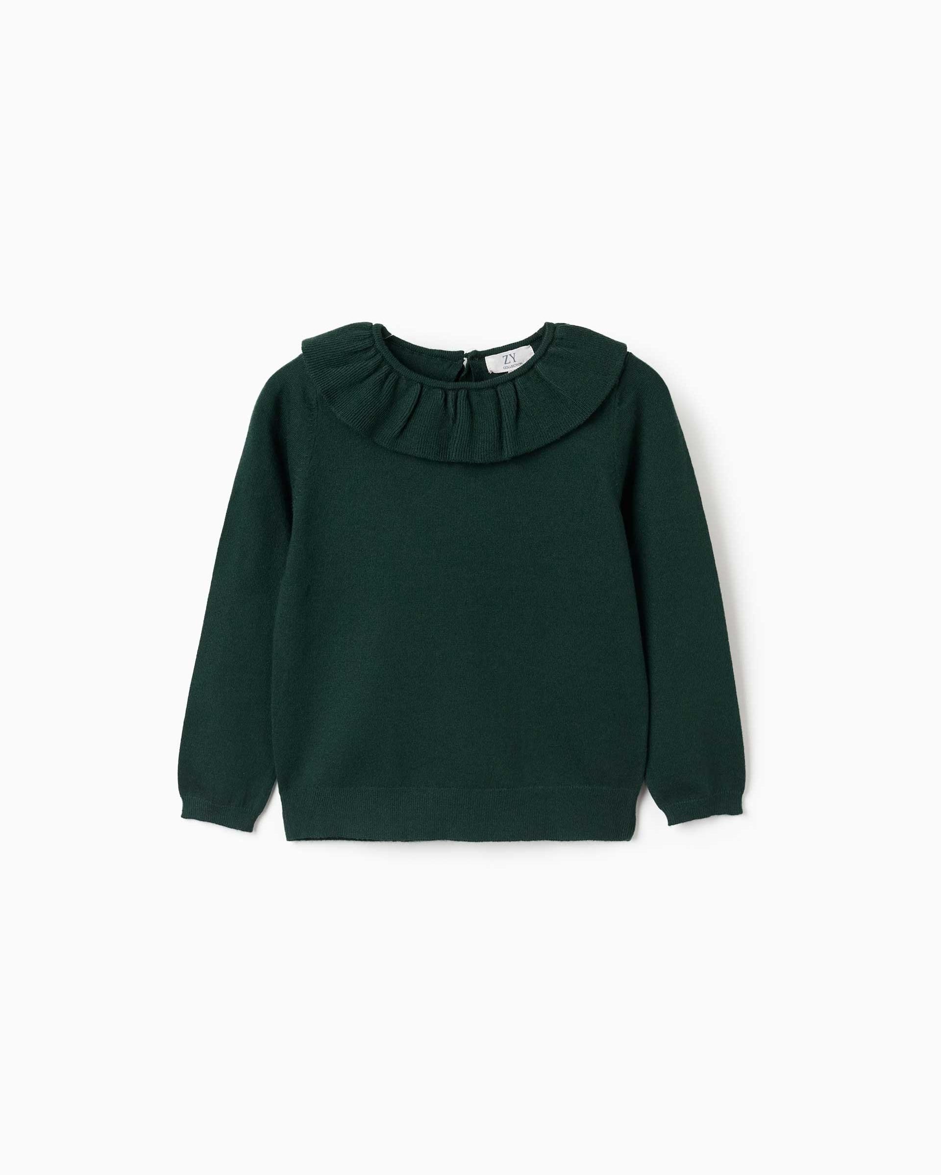 Jersey de niña de punto y con volantes - Zippy - Verde oscuro Verde oscuro-1