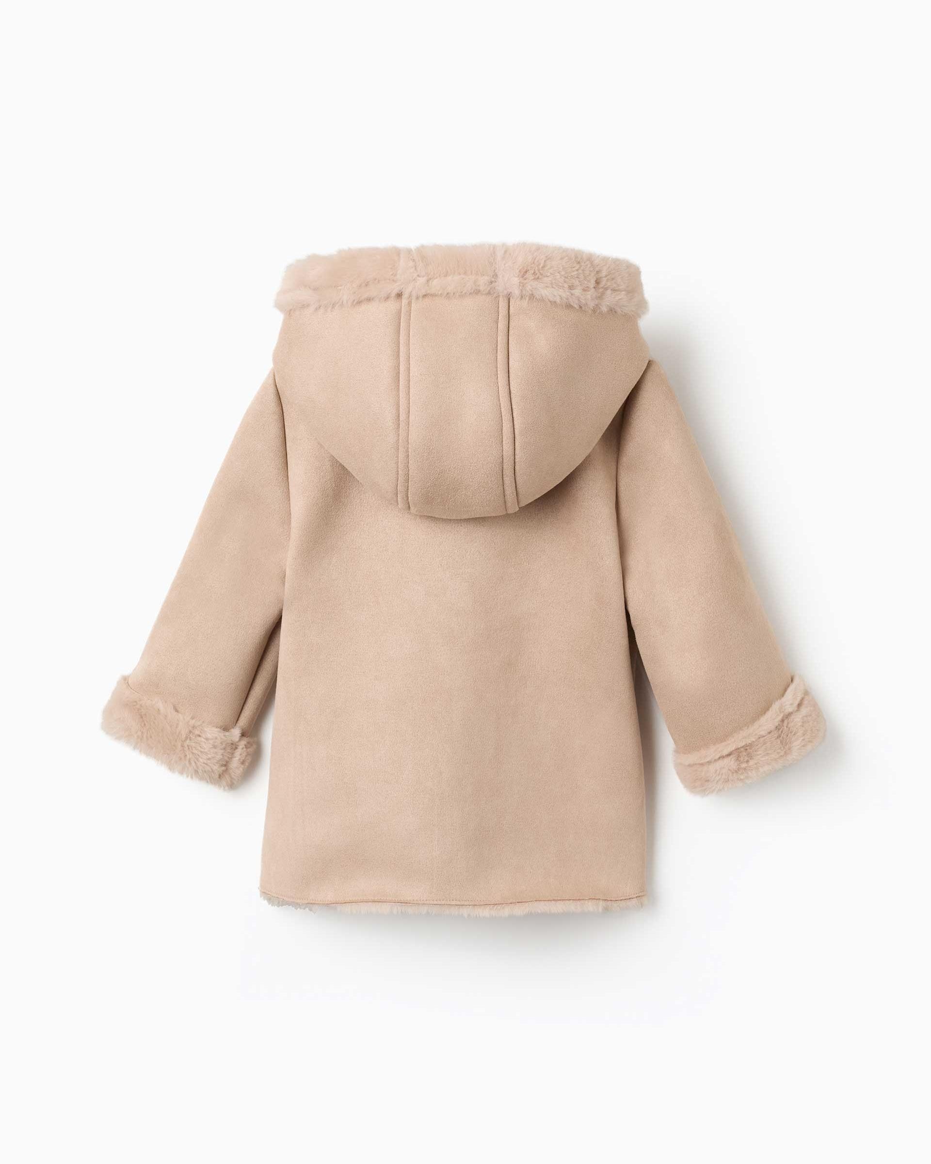 Imagen 3 de Abrigo de pelo de bebé niña de antelina con capucha - Zippy - Beige Beige