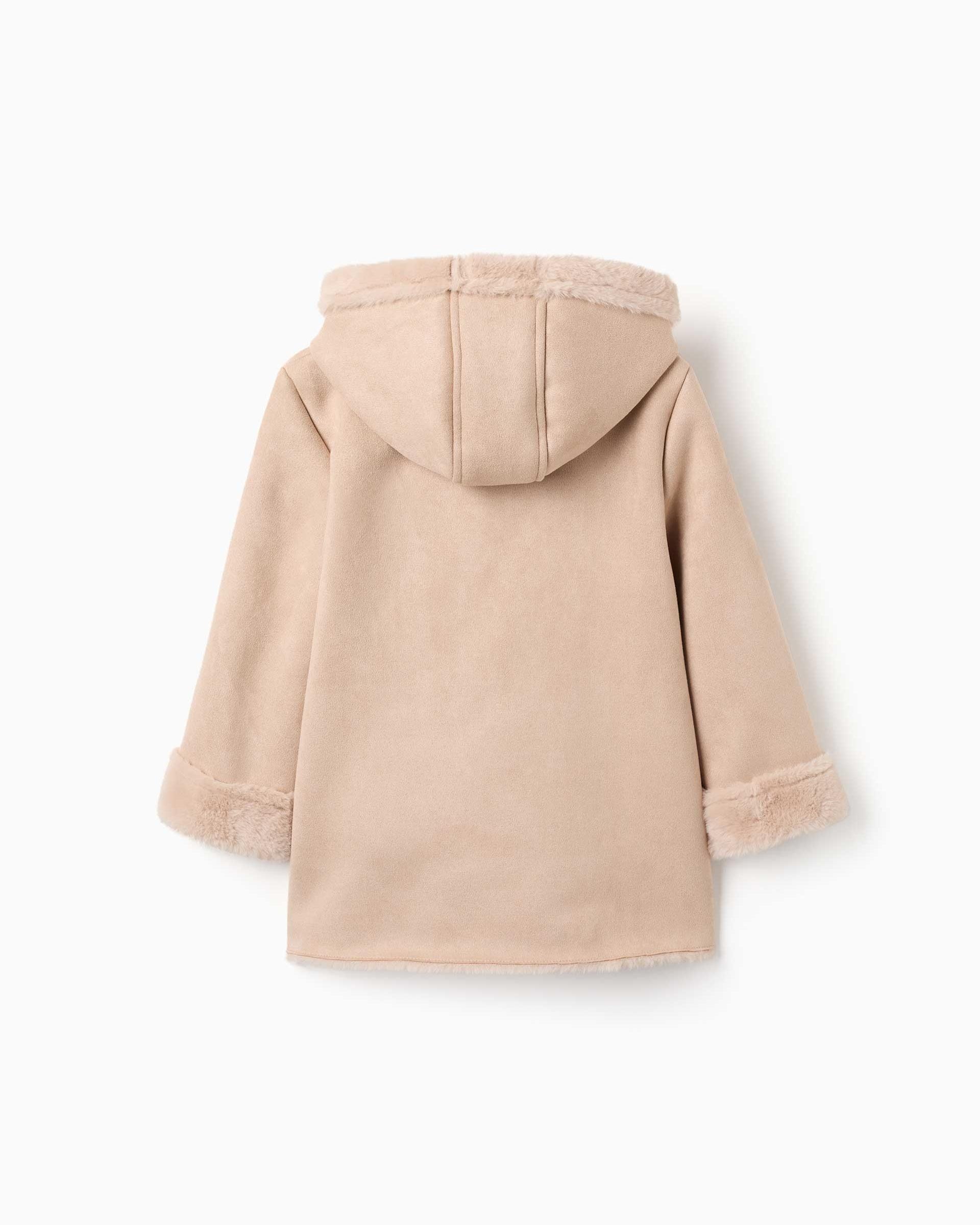 Imagen 3 de Abrigo de pelo de niña de antelina con capucha - Zippy - Beige Beige