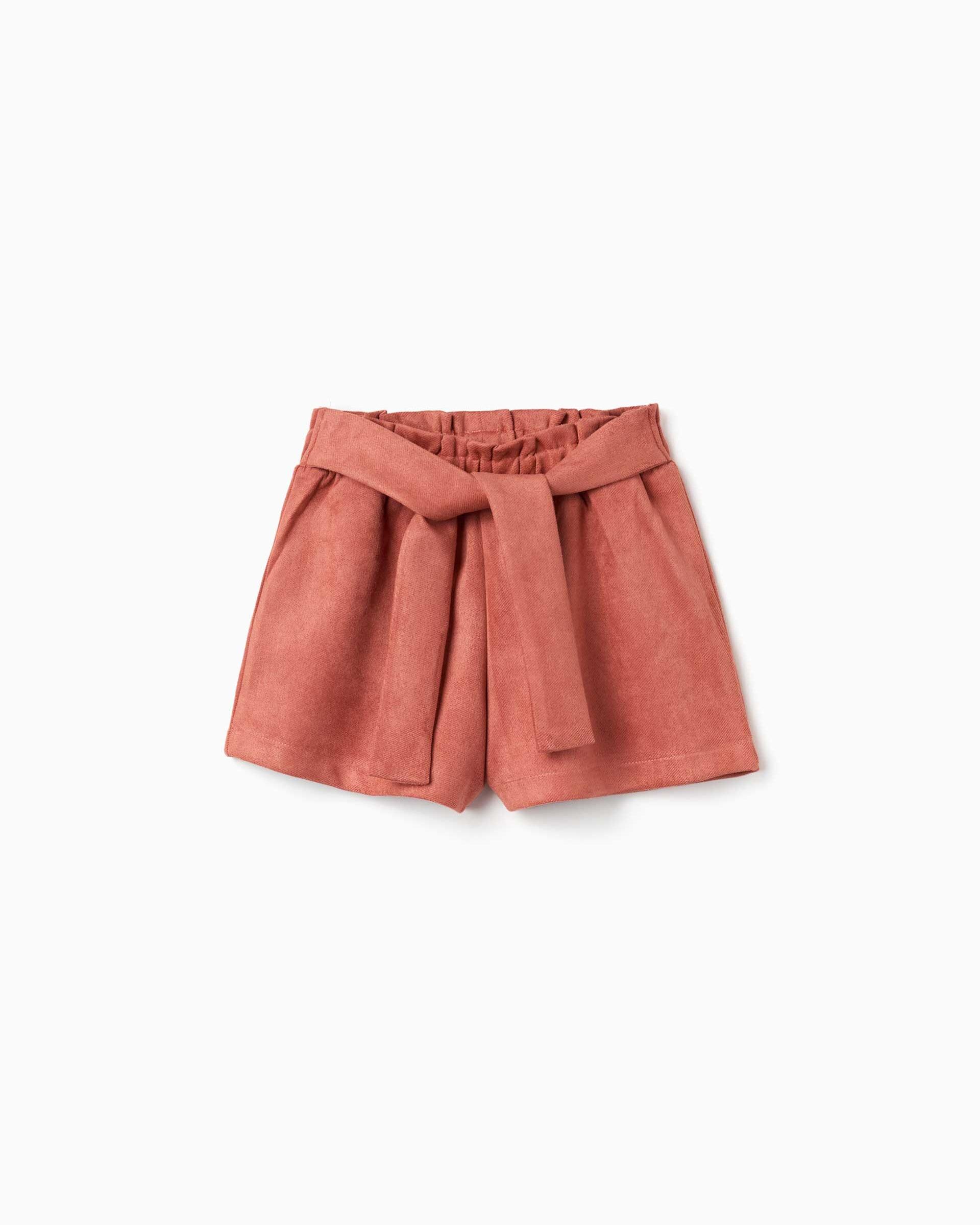 Pantalón corto de bebé niña de punto interlock y con cinturón - Zippy - Marrón Marrón-1