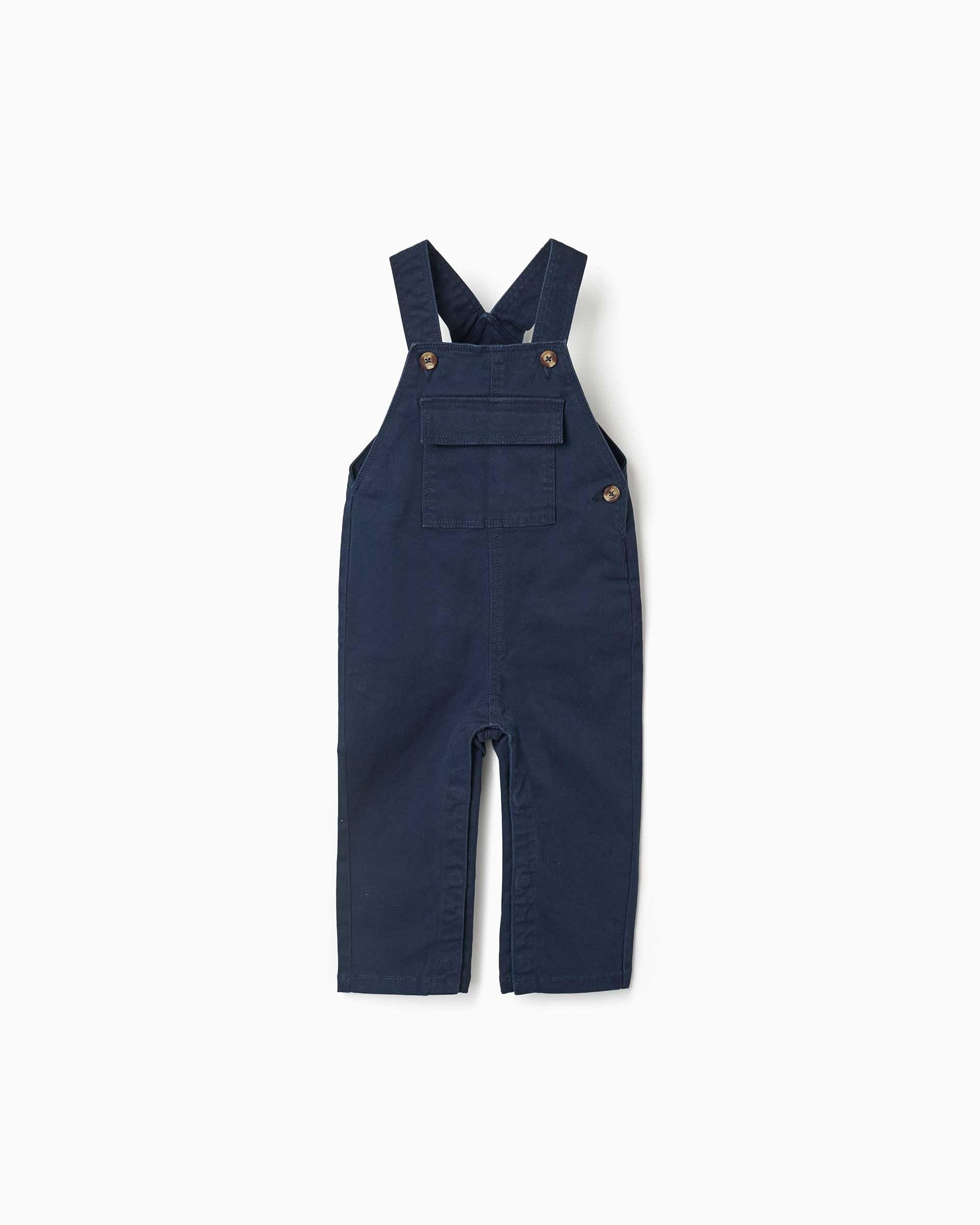 Peto de bebé niño de sarga y con bolsillo delantero con solapa - Zippy - Azul marino Azul marino-1