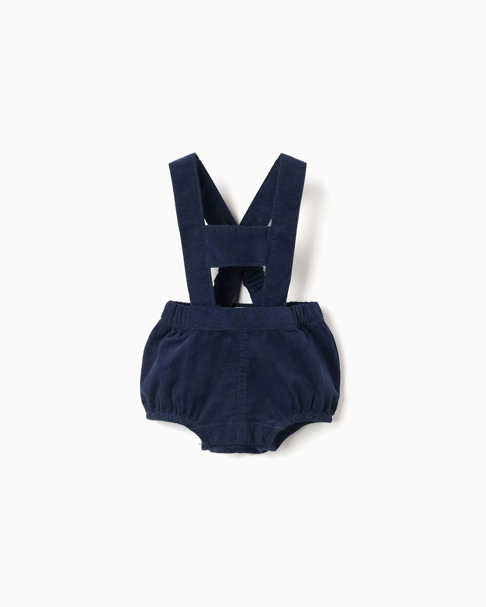 Imagen 1 de Pantalón corto de bebé niño de pana y con tirantes desmontables Azul marino