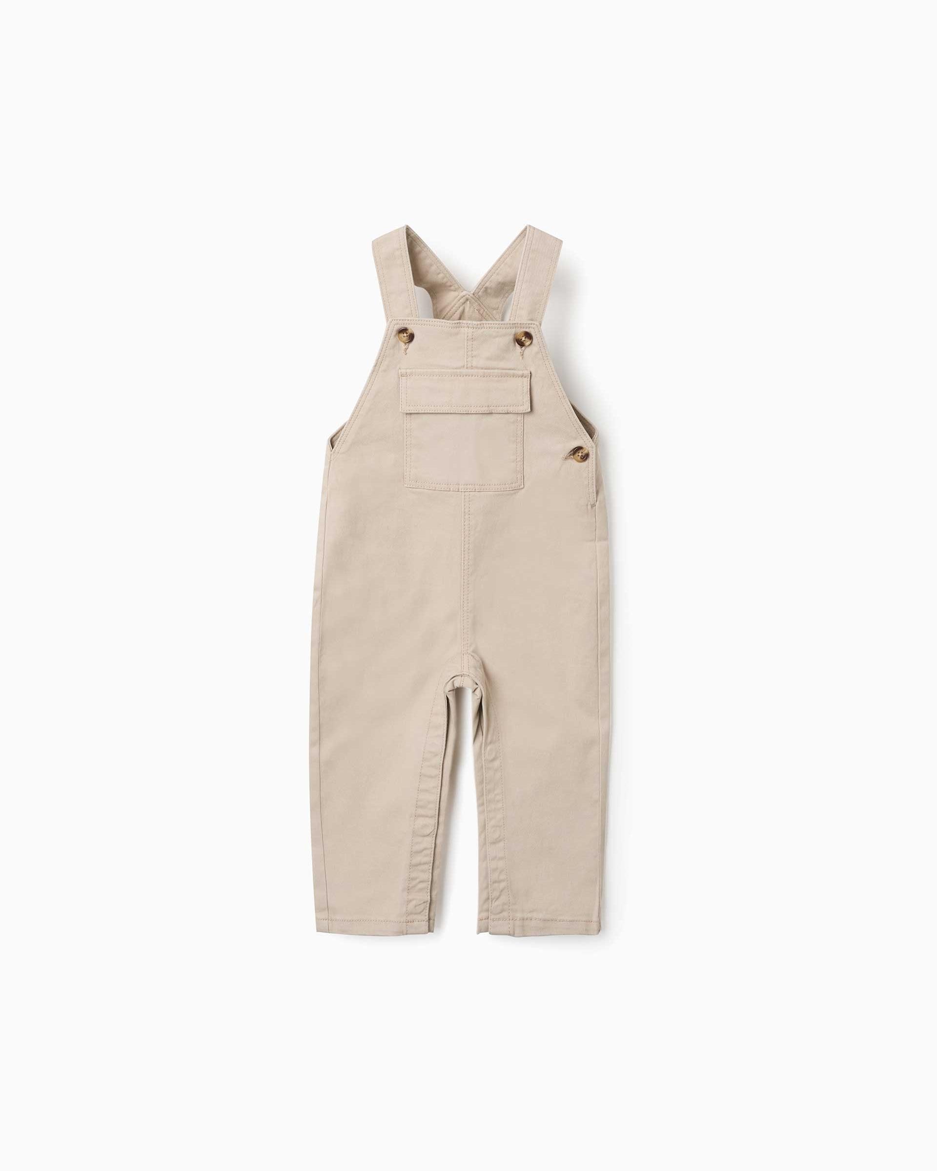 Imagen 0 de Peto de bebé niño de sarga y con bolsillo delantero con solapa Beige