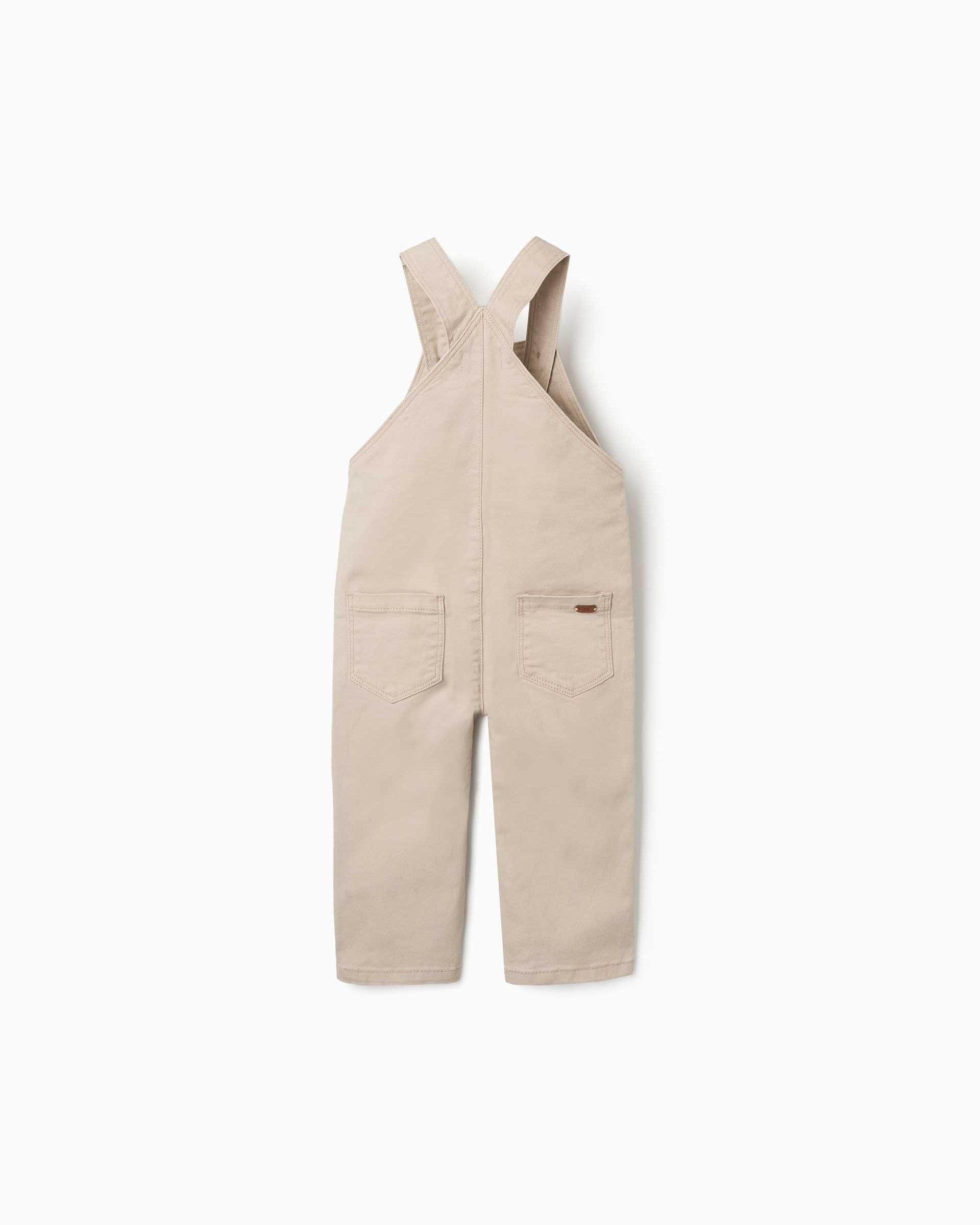 Peto de bebé niño de sarga y con bolsillo delantero con solapa - Zippy - Beige Beige-3