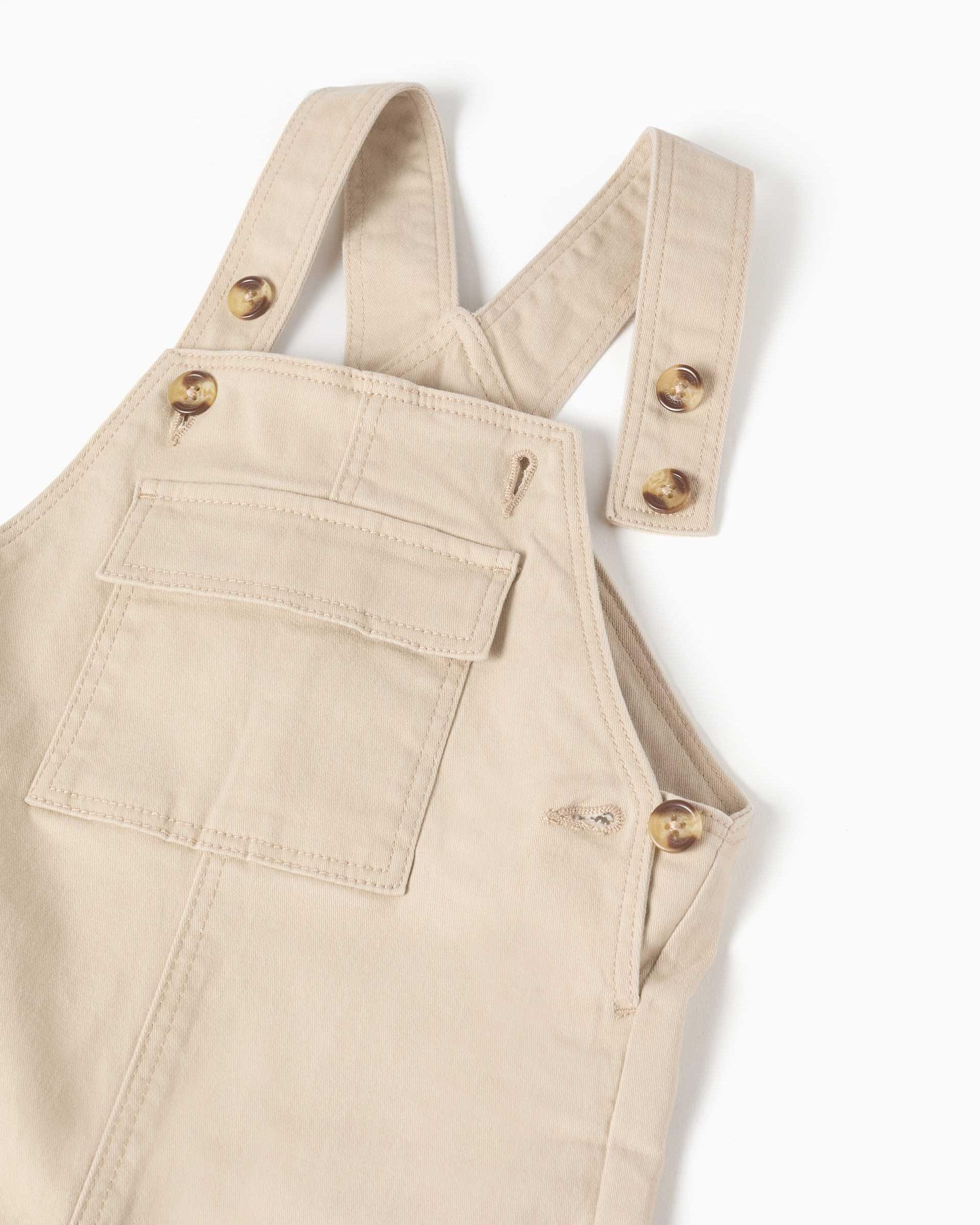 Peto de bebé niño de sarga y con bolsillo delantero con solapa - Zippy - Beige Beige-2