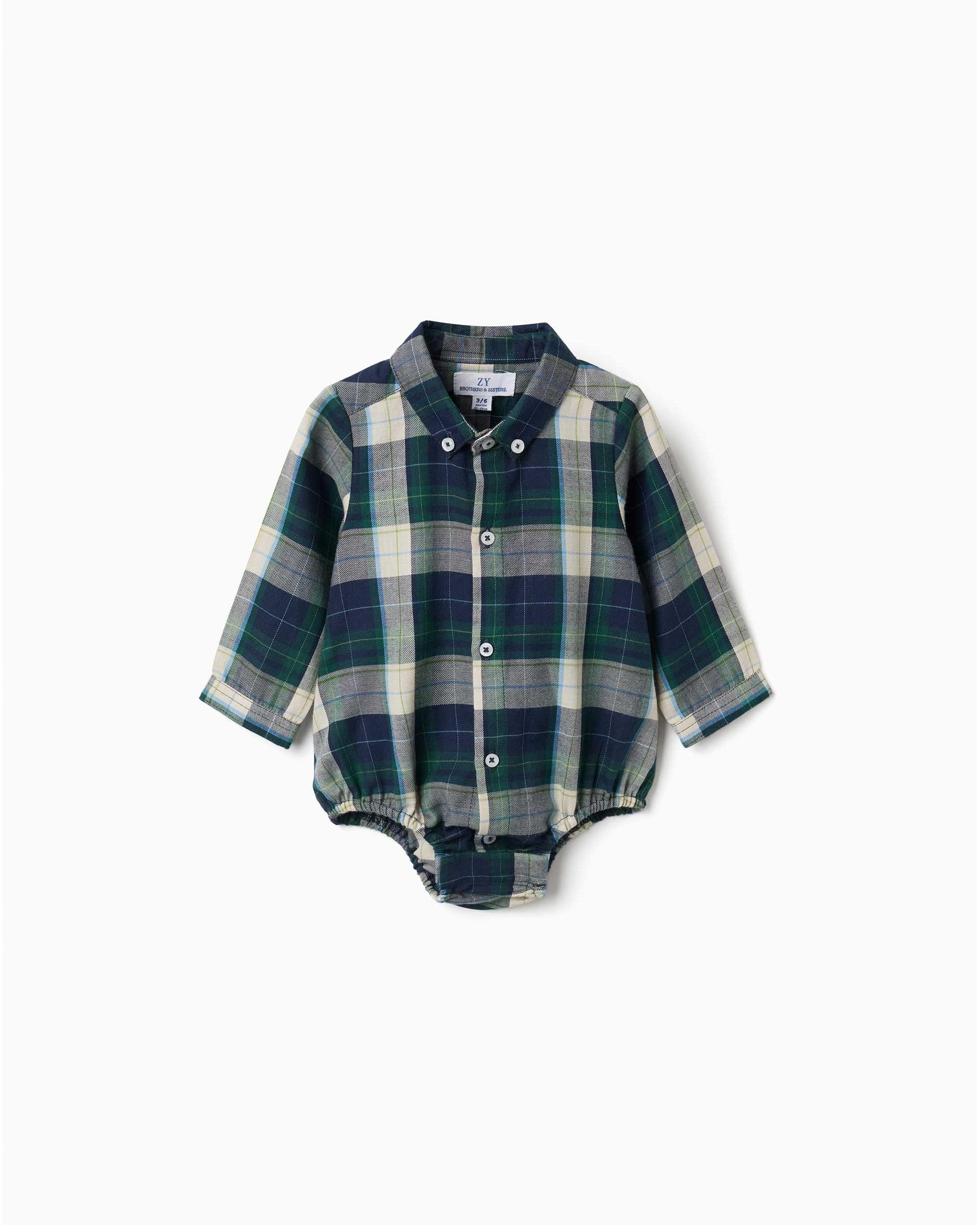 Imagen 0 de Camisa de bebé niño 100% algodón y a cuadros Azul marino