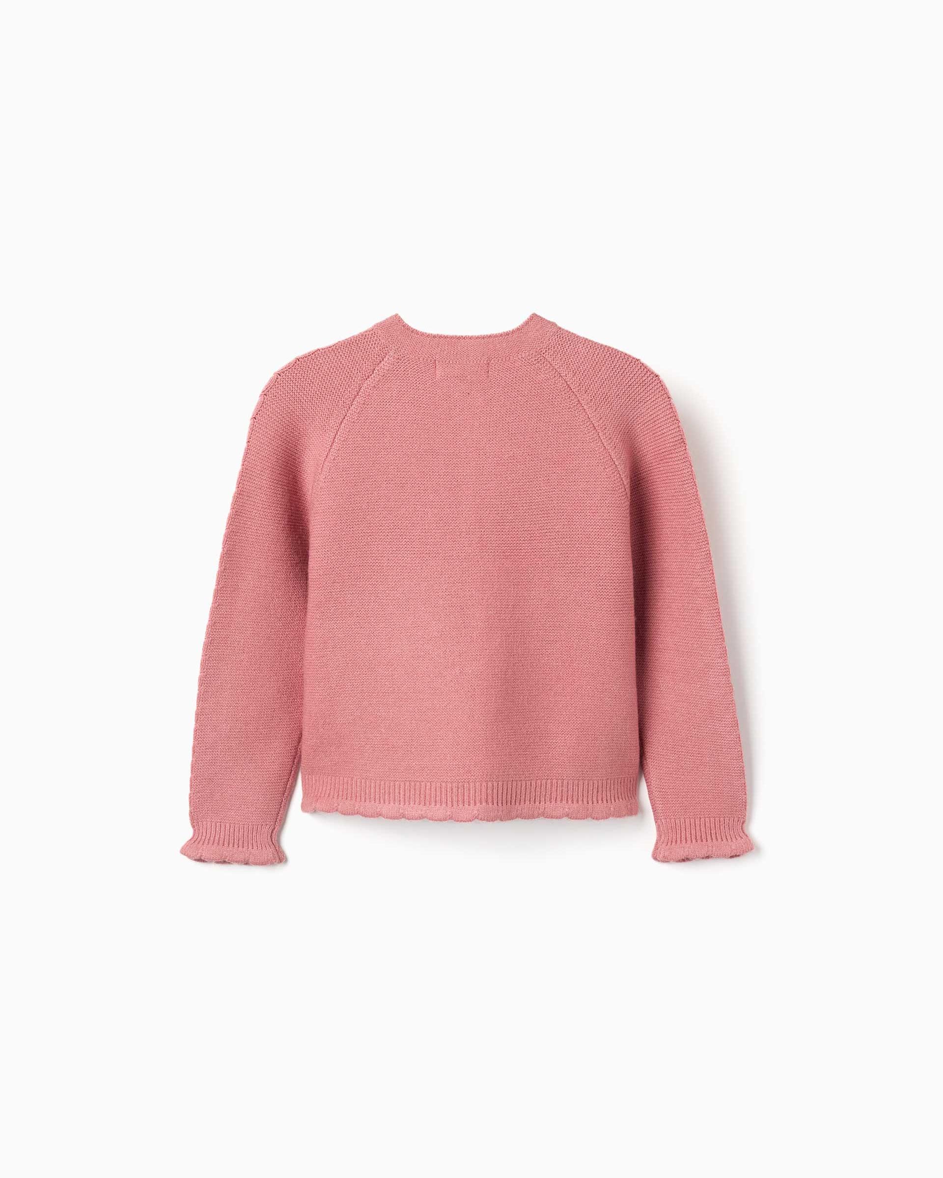 Chaqueta de niña de punto y con detalles trenzados - Zippy - Rosa Rosa-3