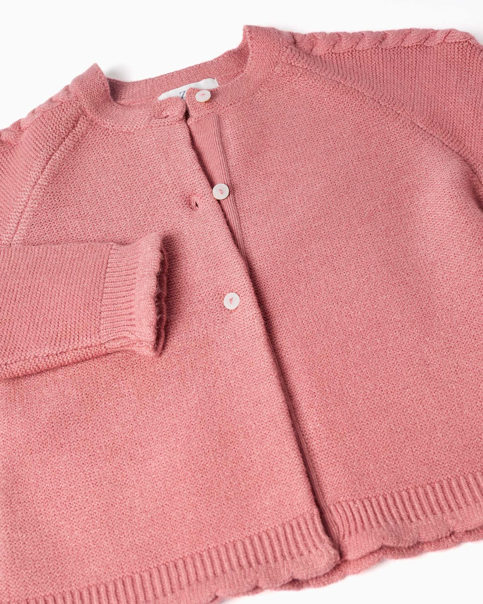 Chaqueta de niña de punto y con detalles trenzados - Zippy - Rosa Rosa-2