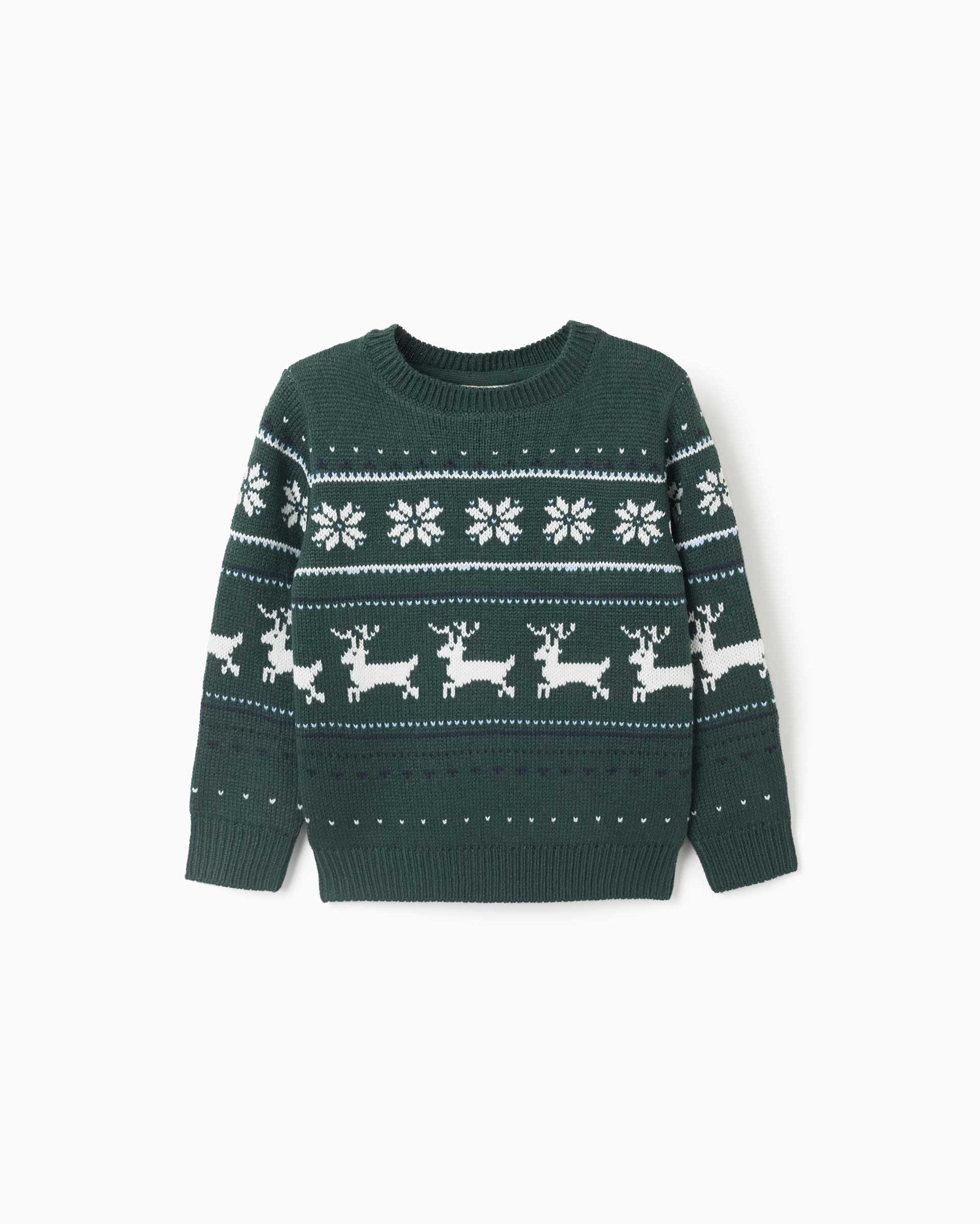 Imagen 1 de Jersey de niño de punto y con jacquard - Zippy - Verde oscuro Verde oscuro