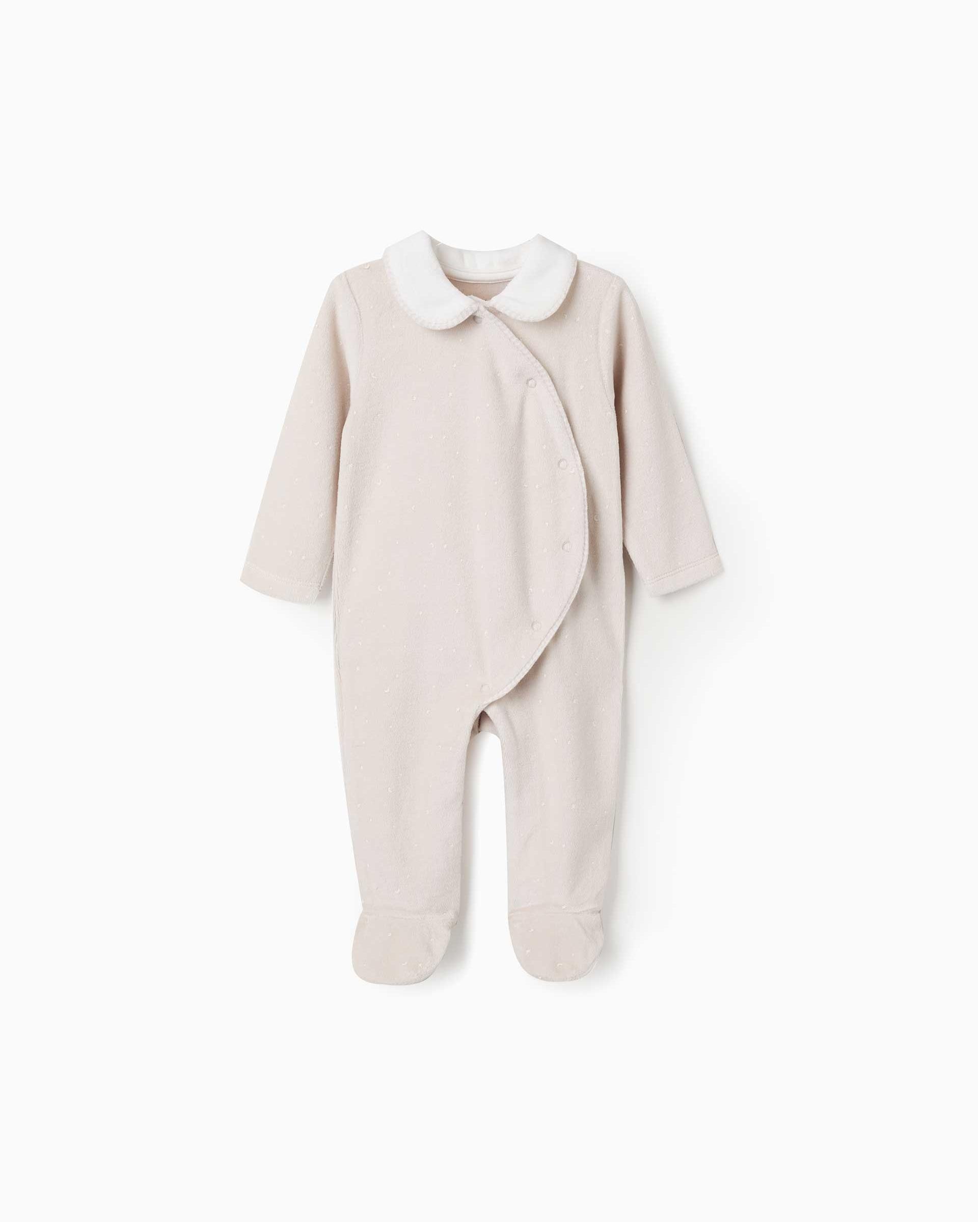 Imagen 0 de Pijama de bebé niño de terciopelo y con estampado Beige