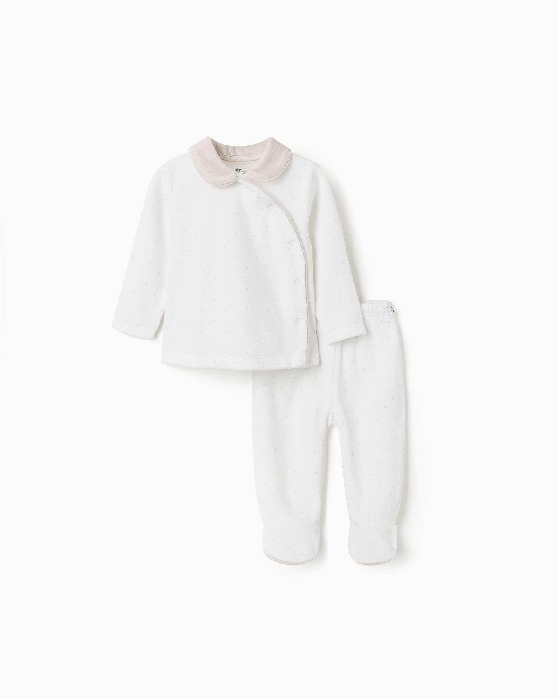 Imagen 0 de Pijama de bebé niño de terciopelo y con estampado de lunares Blanco