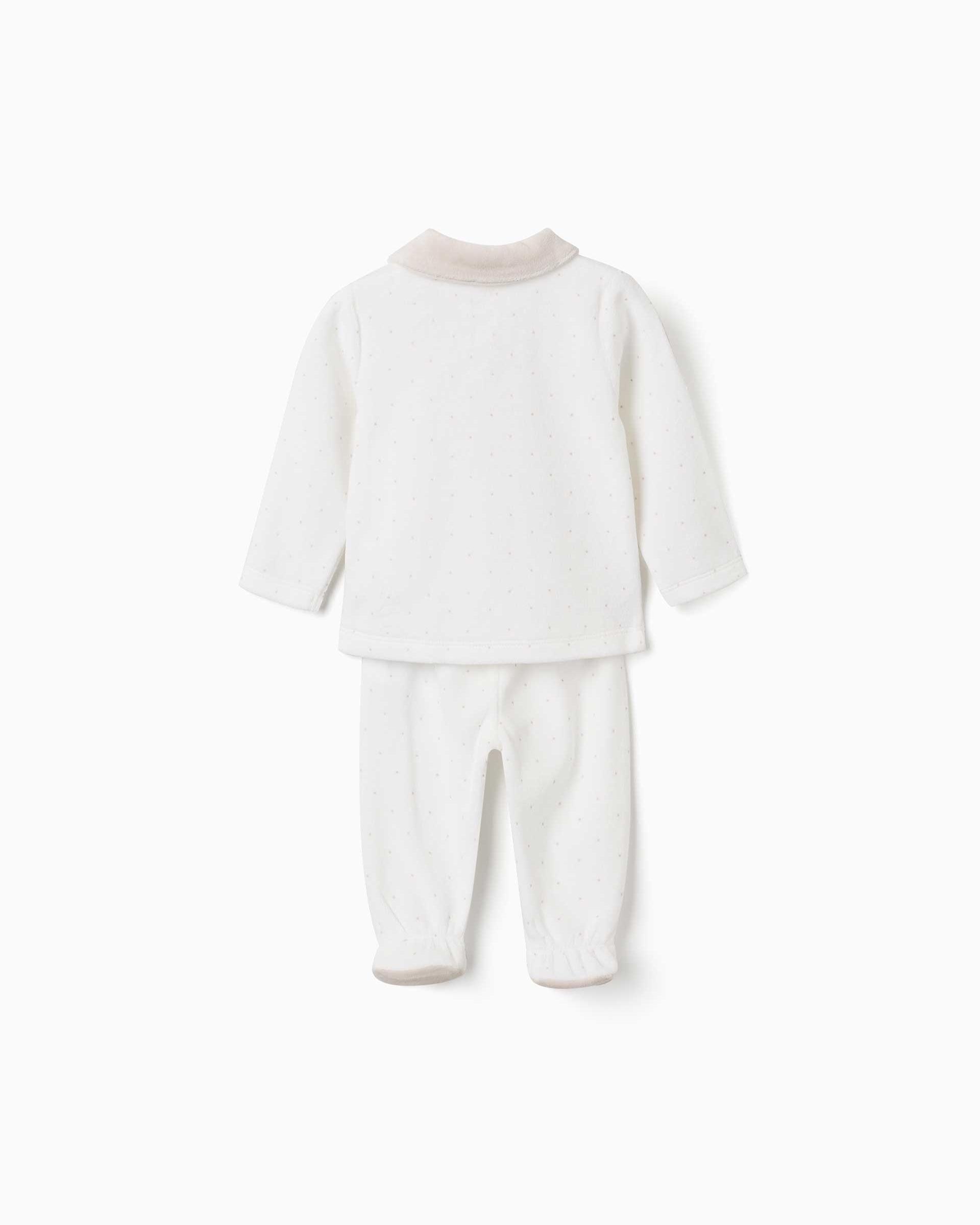 Pijama de bebé niño de terciopelo y con estampado de lunares - Zippy - Blanco Blanco-3