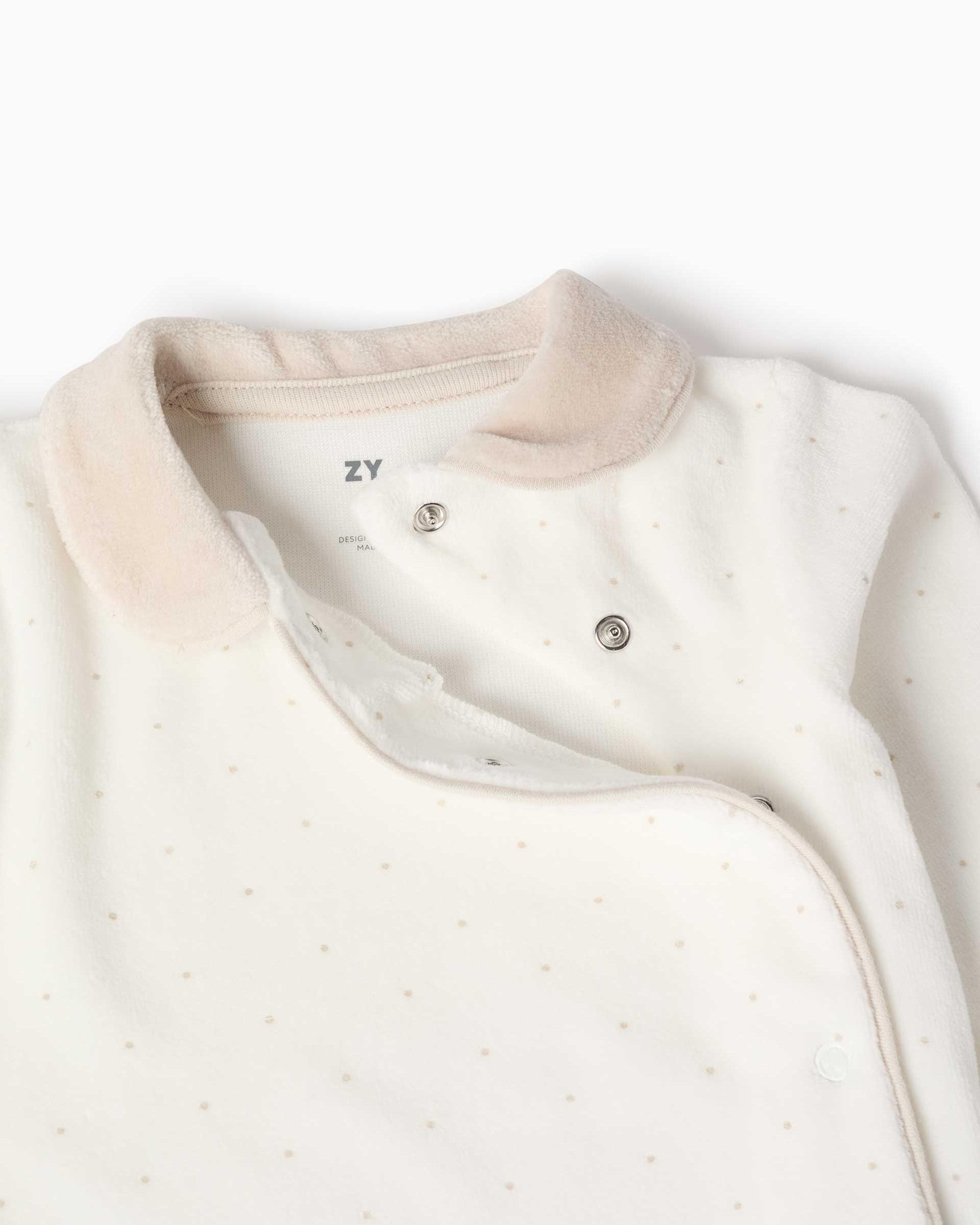 Pijama de bebé niño de terciopelo y con estampado de lunares - Zippy - Blanco Blanco-2