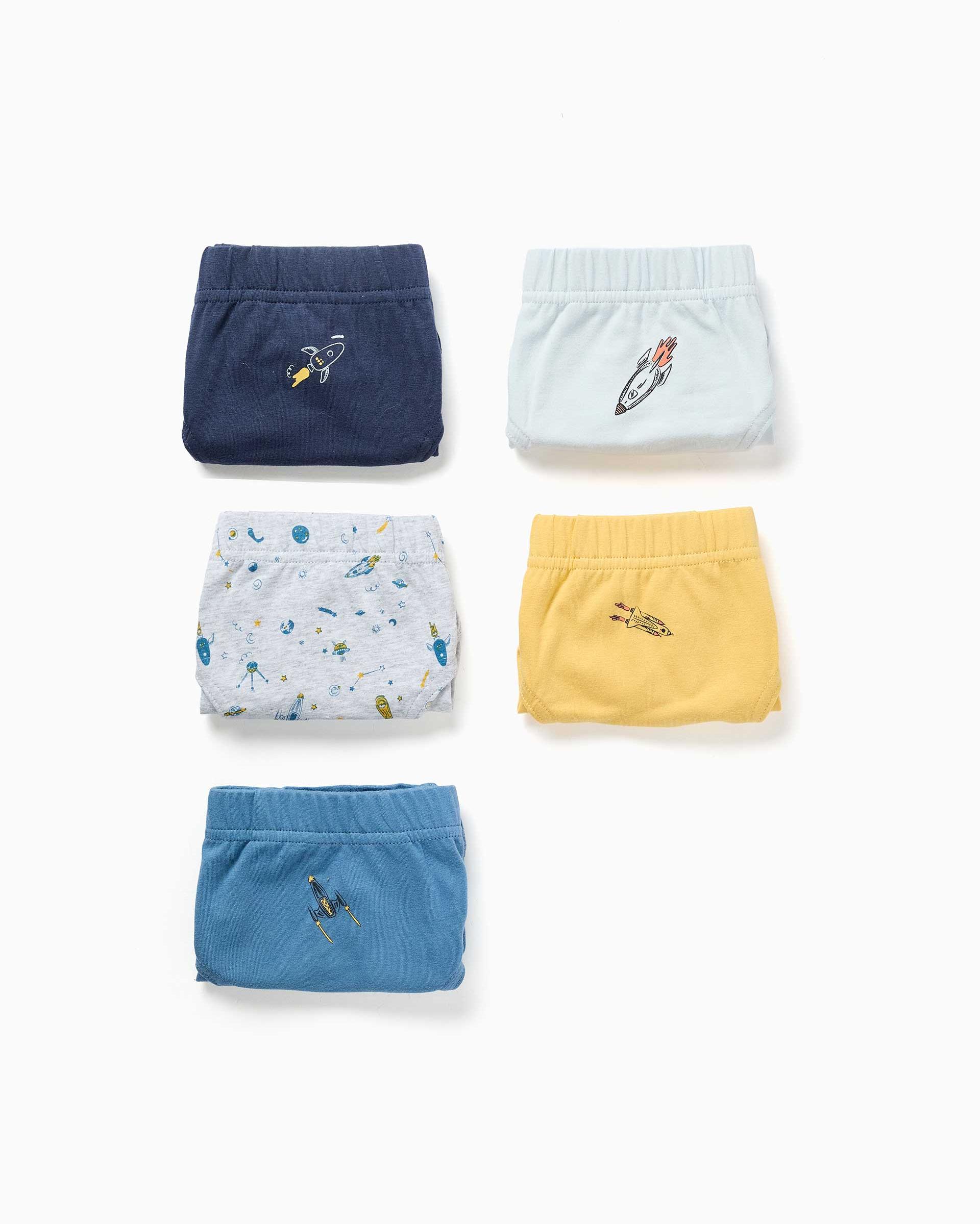 Imagen 0 de Pack de 5 calzoncillos slips de niño de algodón y con estampados de cohetes Multicolor