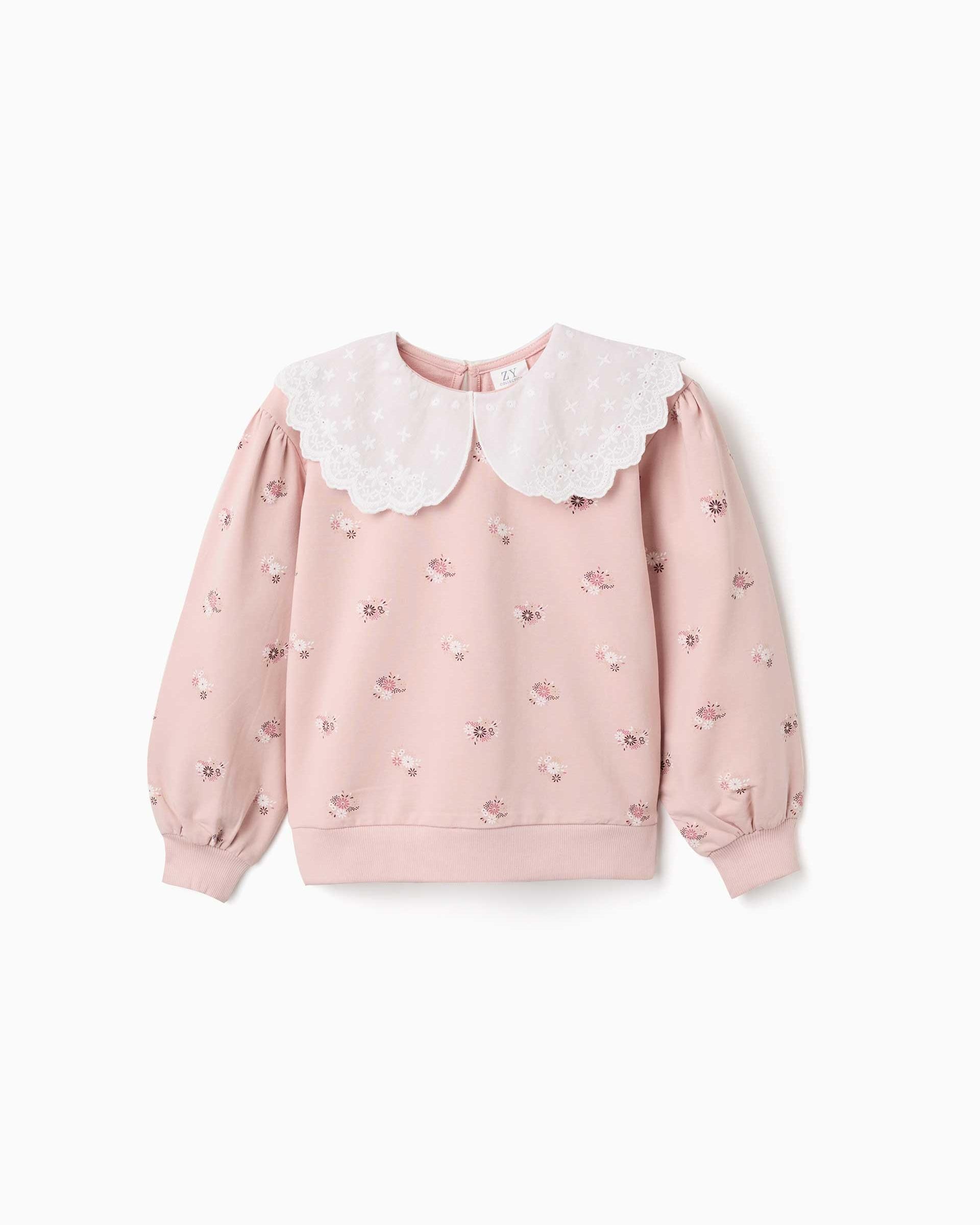 Imagen 1 de Sudadera de niña con estampado floral y mangas abullonadas - Zippy - Rosa Rosa