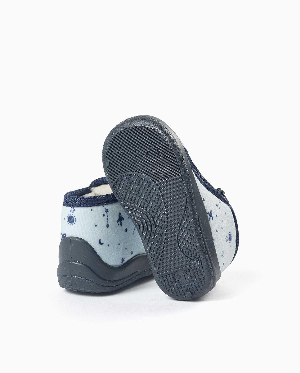 Zapatillas de casa cerradas de bebé niño de terciopelo y con motivo espacial - Zippy - Azul claro Azul claro-3