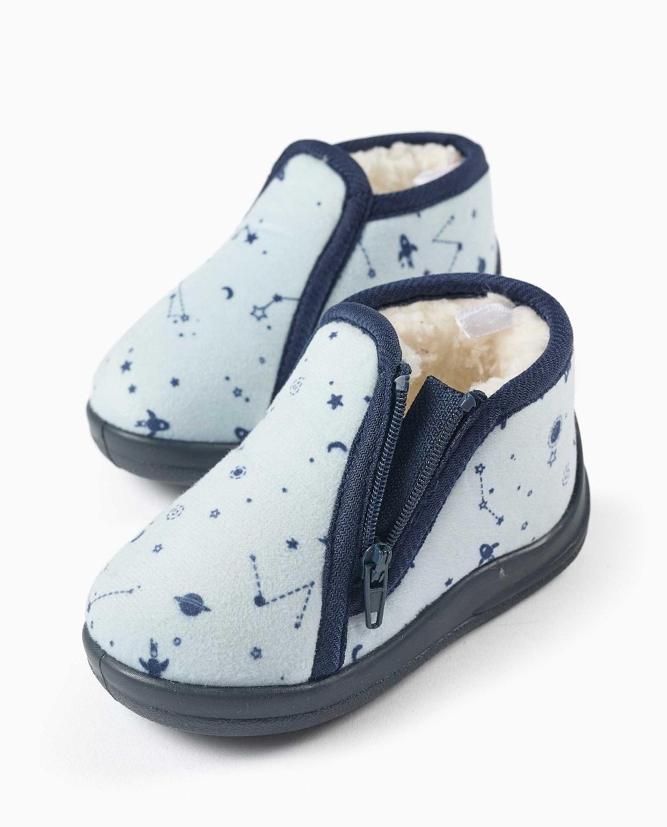 Zapatillas de casa cerradas de bebé niño de terciopelo y con motivo espacial - Zippy - Azul claro Azul claro-4
