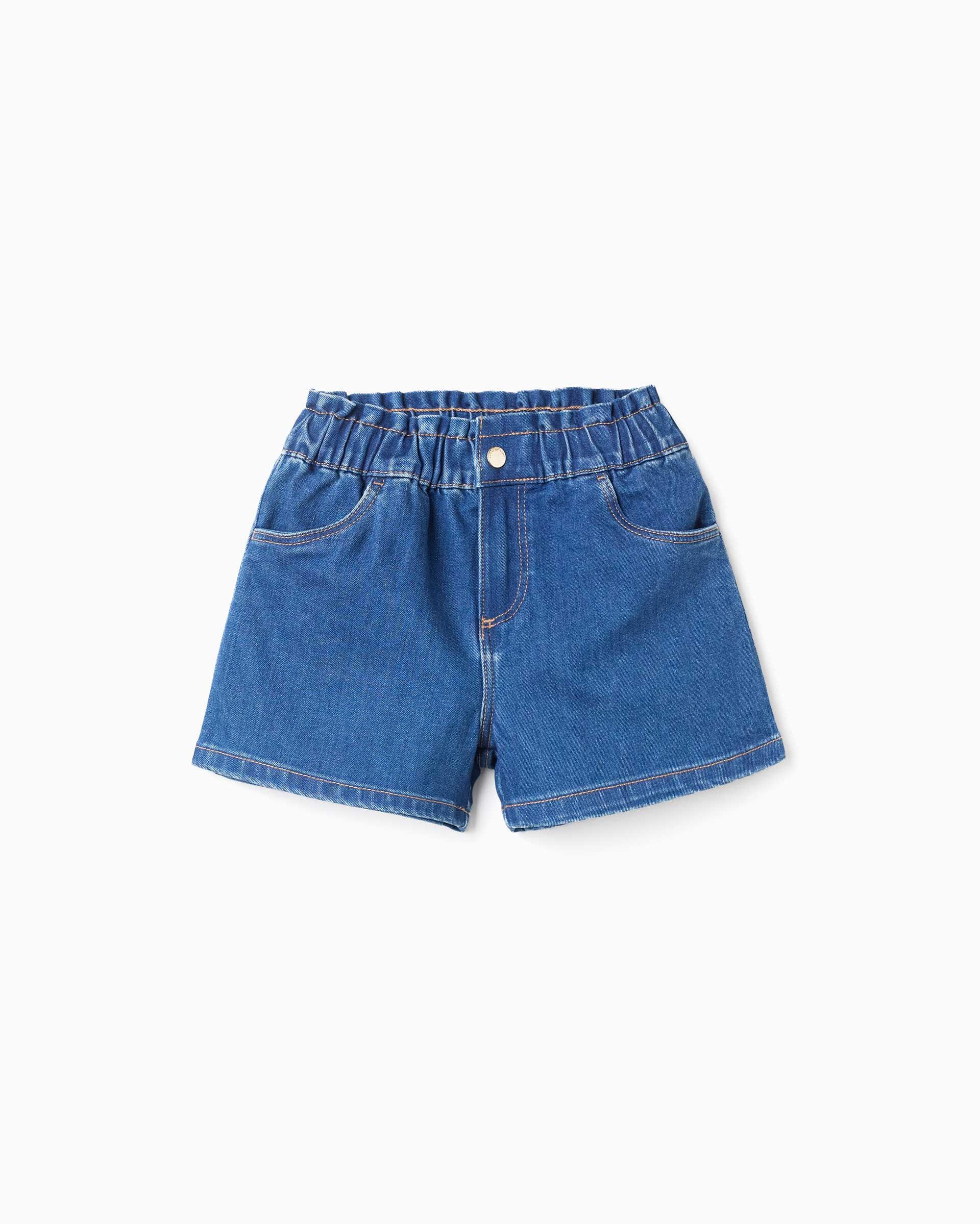 Imagen 1 de Pantalón corto de niña vaquero con cintura elástica y bolsillos Azul