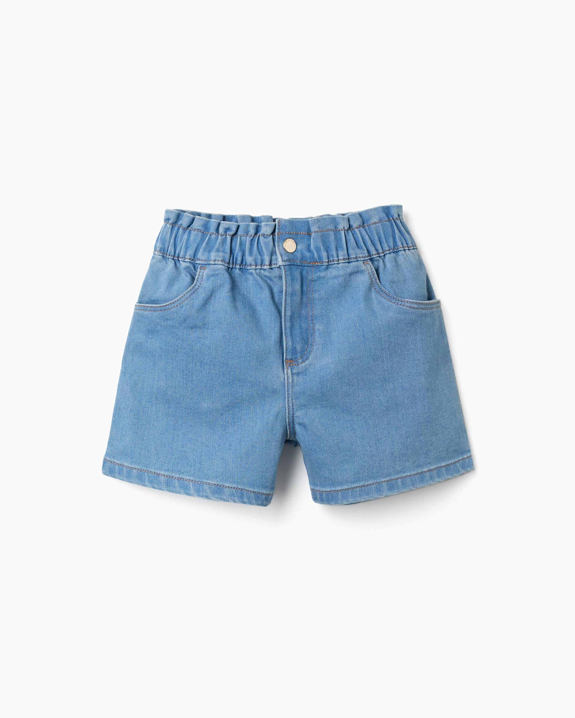Imagen 1 de Pantalón corto de niña vaquero con cintura elástica y bolsillos - Zippy - Azul claro Azul claro