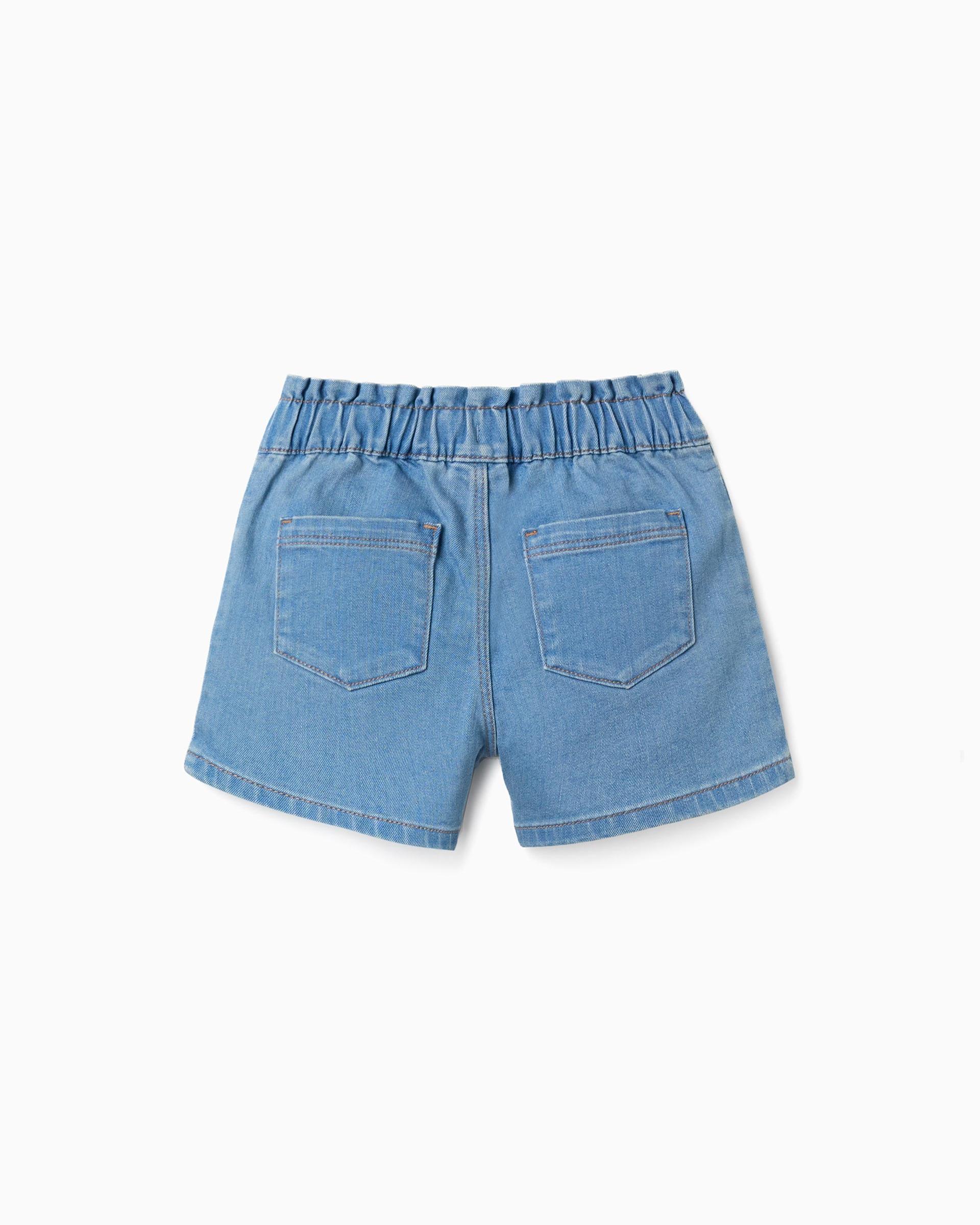 Imagen 3 de Pantalón corto de niña vaquero con cintura elástica y bolsillos - Zippy - Azul claro Azul claro