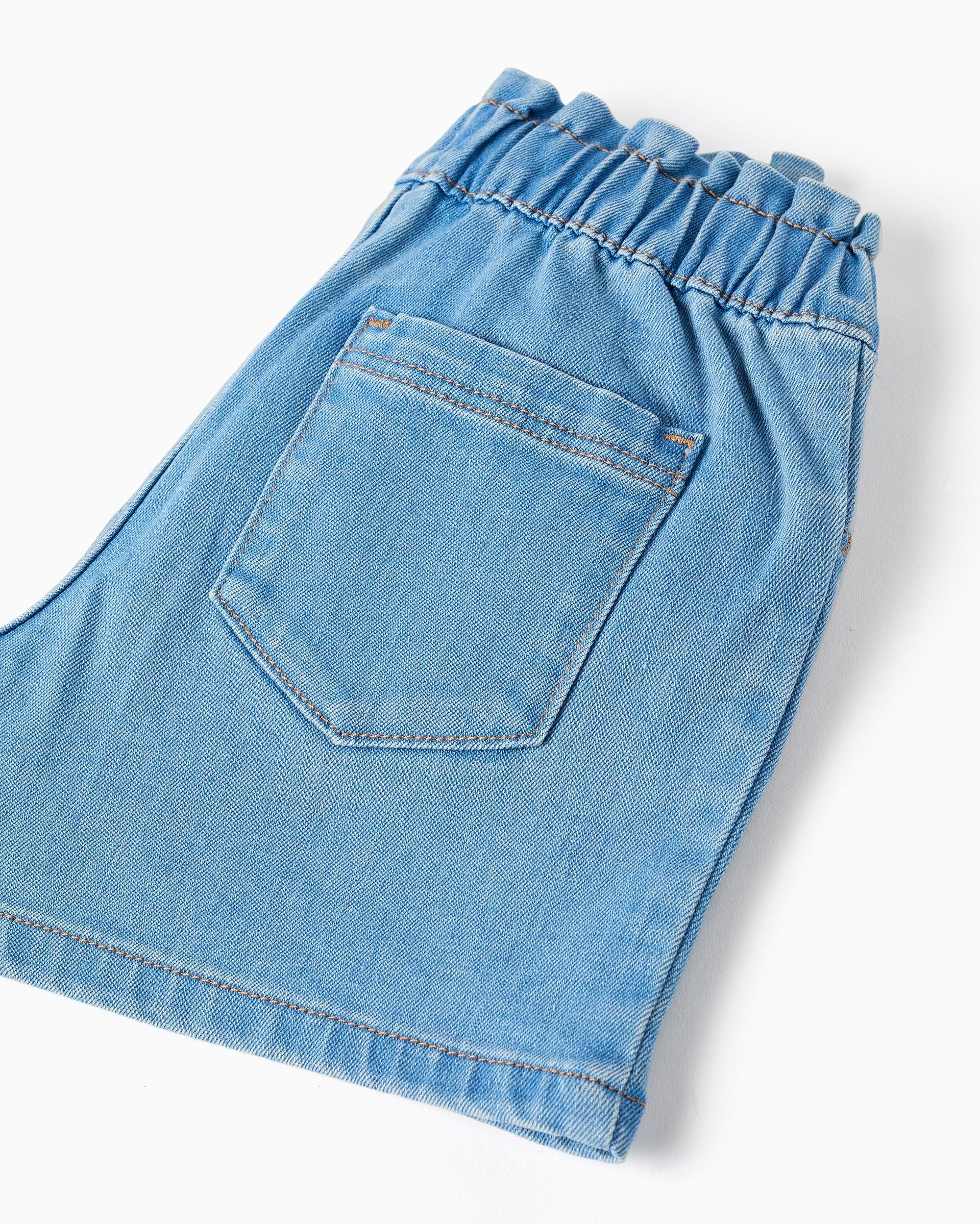 Imagen 4 de Pantalón corto de niña vaquero con cintura elástica y bolsillos - Zippy - Azul claro Azul claro