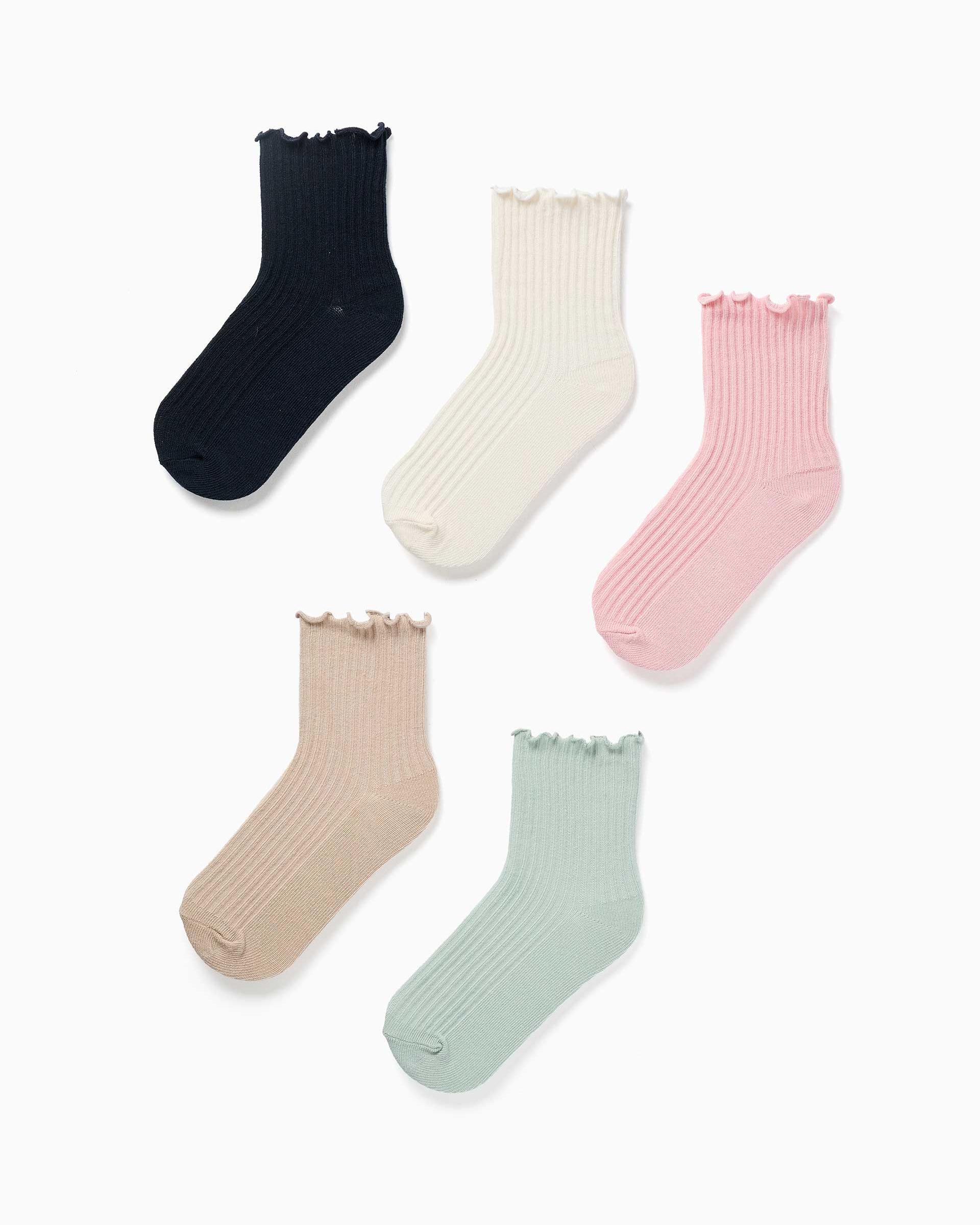 Imagen 0 de Pack de 5 calcetines de niña de canalé y con caña ondulada Multicolor