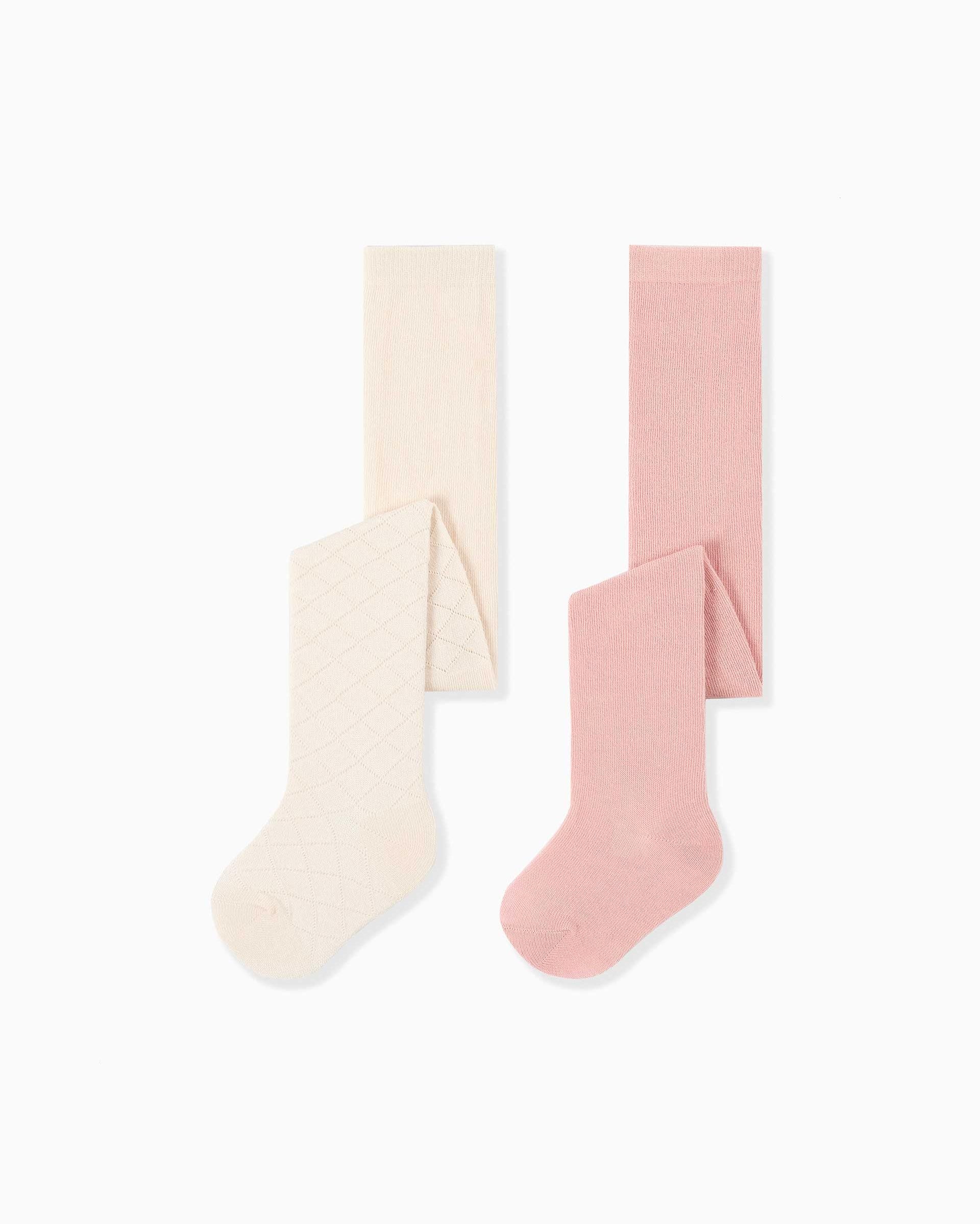Imagen 1 de Pack de 2 leotardos de bebé niña de punto calado y con cintura elástica Multicolor