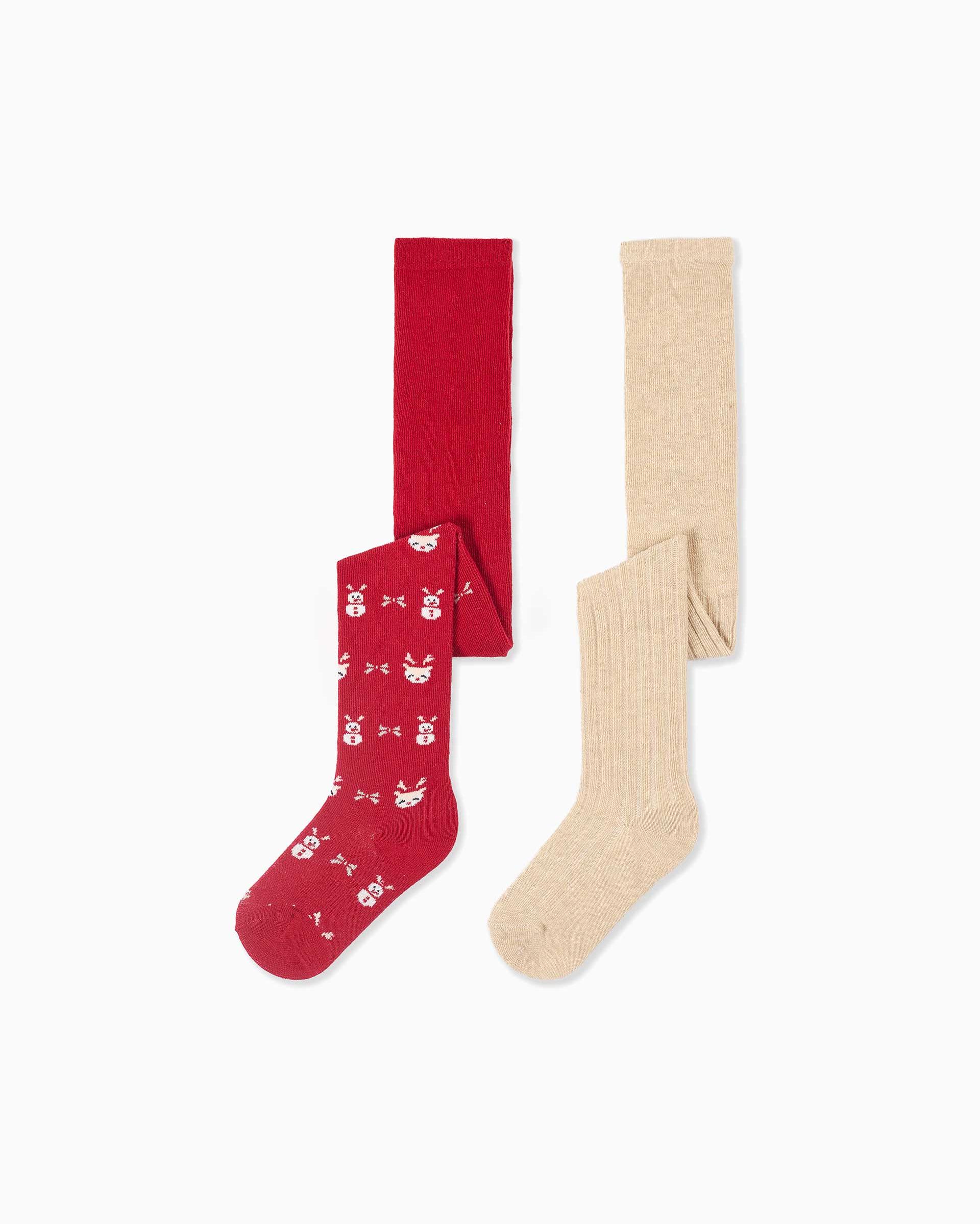 Imagen 1 de Pack de 2 leotardos de bebé niña de canalé y con jacquard - Zippy - Multicolor Multicolor