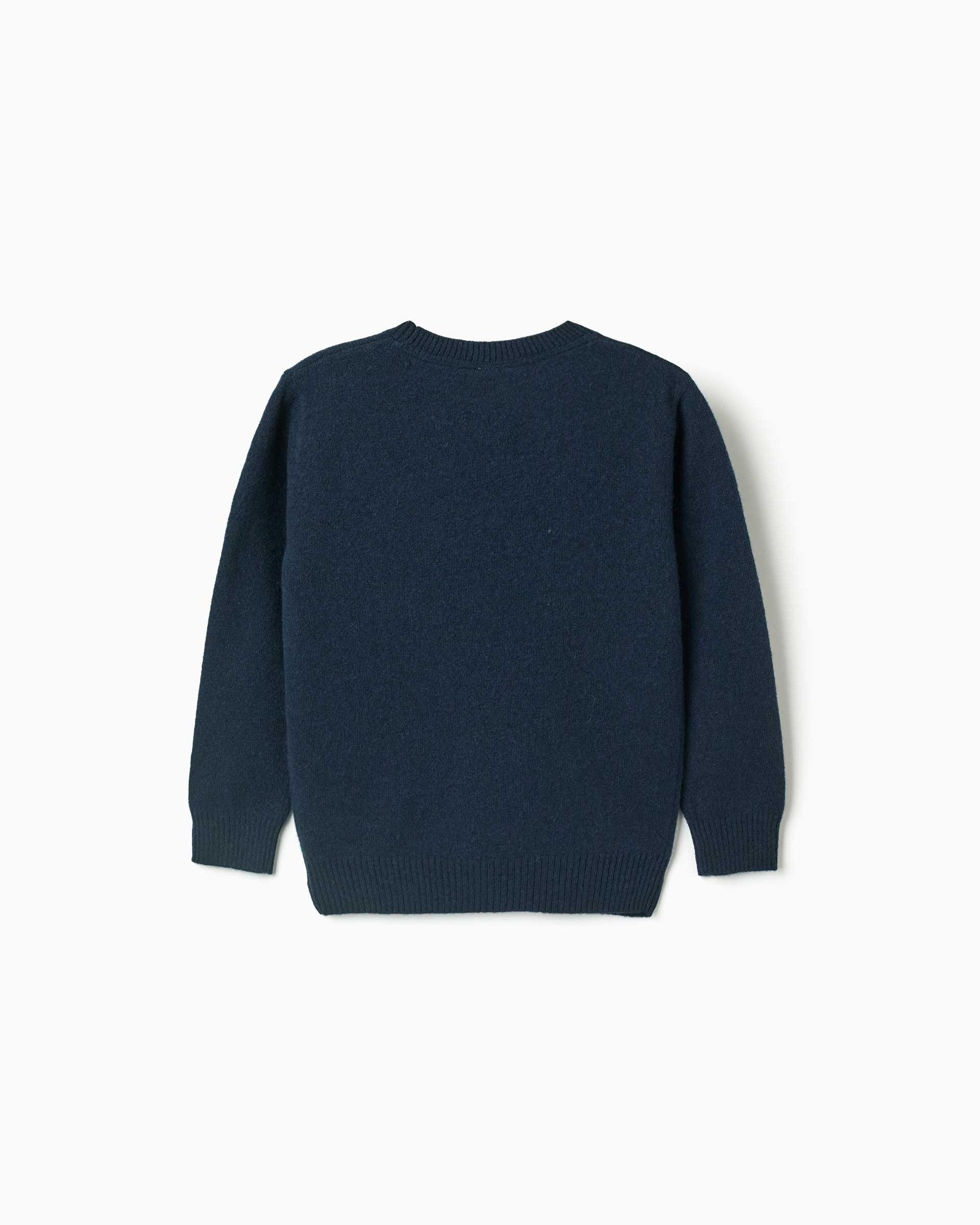 Jersey de niño en mezcla de lana y con extremos acanalados - Zippy - Azul marino Azul marino-3
