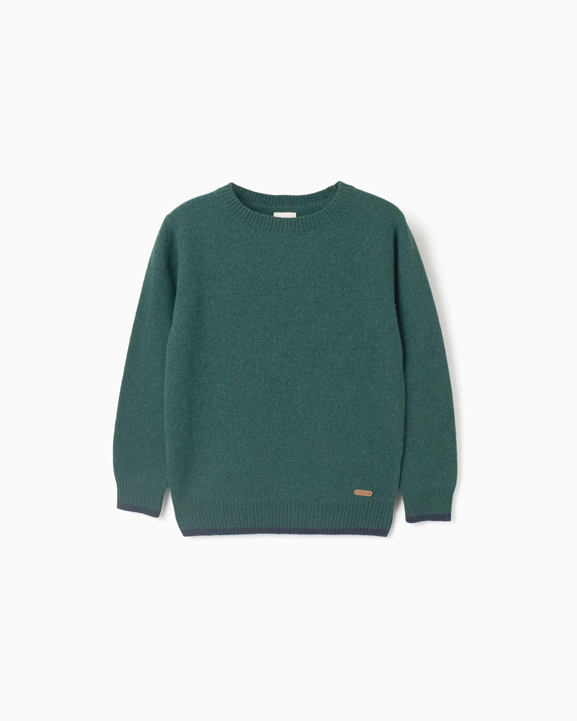 Jersey de niño en mezcla de lana y con extremos acanalados - Zippy - Verde oscuro Verde oscuro-1