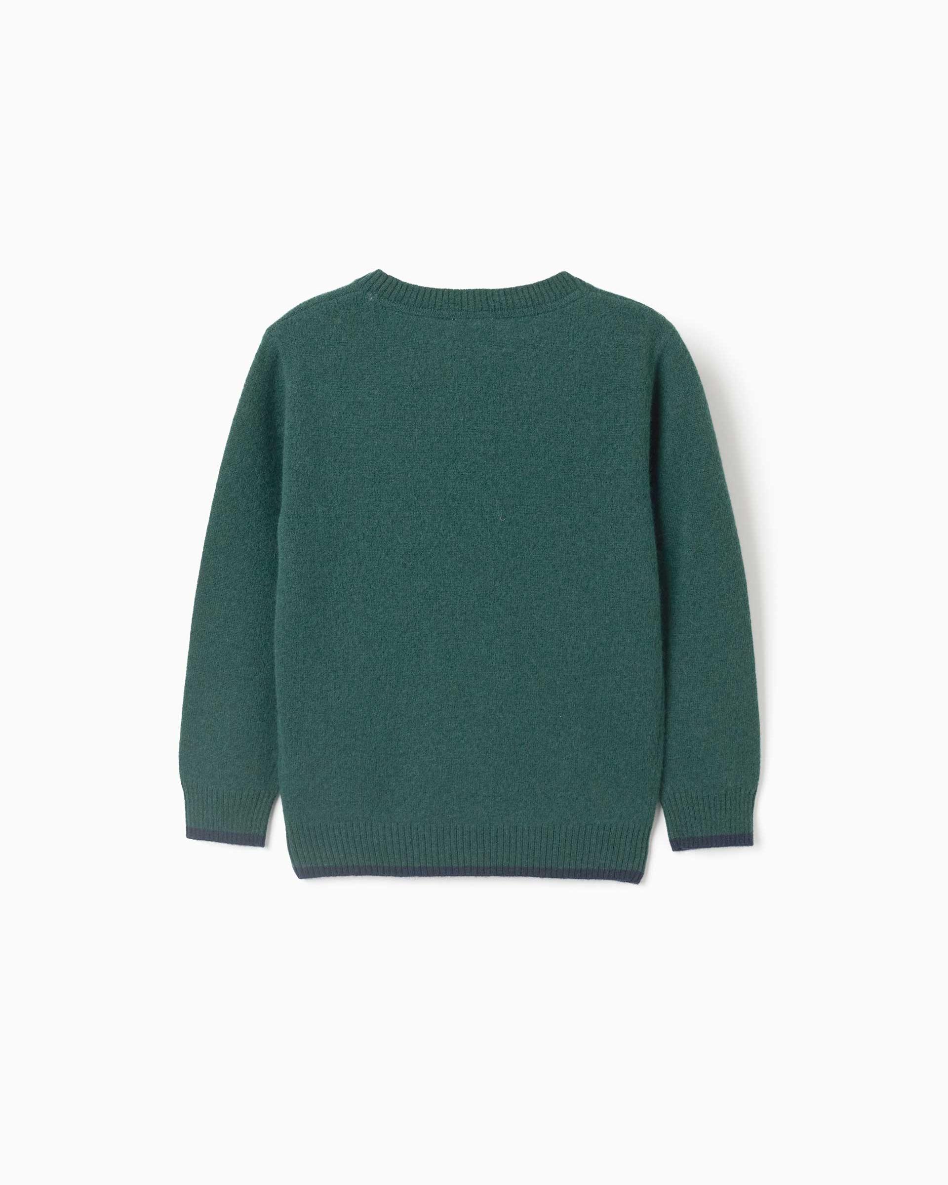 Jersey de niño en mezcla de lana y con extremos acanalados - Zippy - Verde oscuro Verde oscuro-3