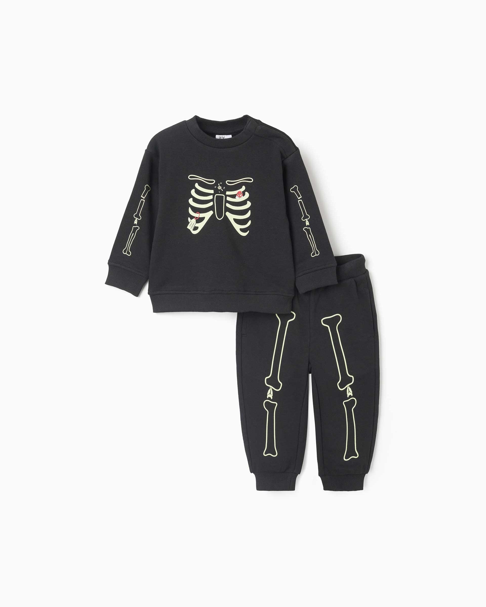 Imagen 0 de Chándal de bebé niño con estampado que brilla en la oscuridad y cordón ajustable Negro