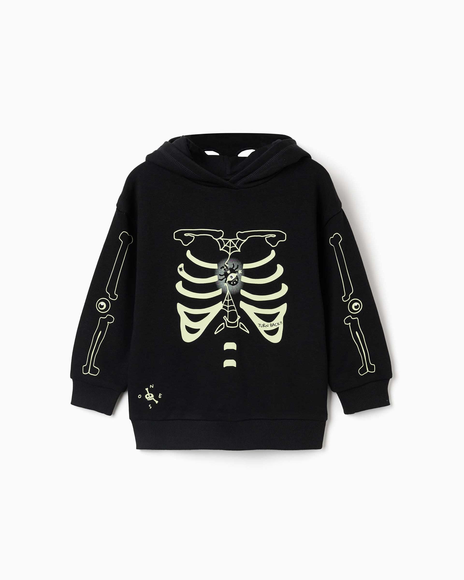 Imagen 0 de Sudadera de niño con estampado que brilla en la oscuridad y capucha com máscara Negro