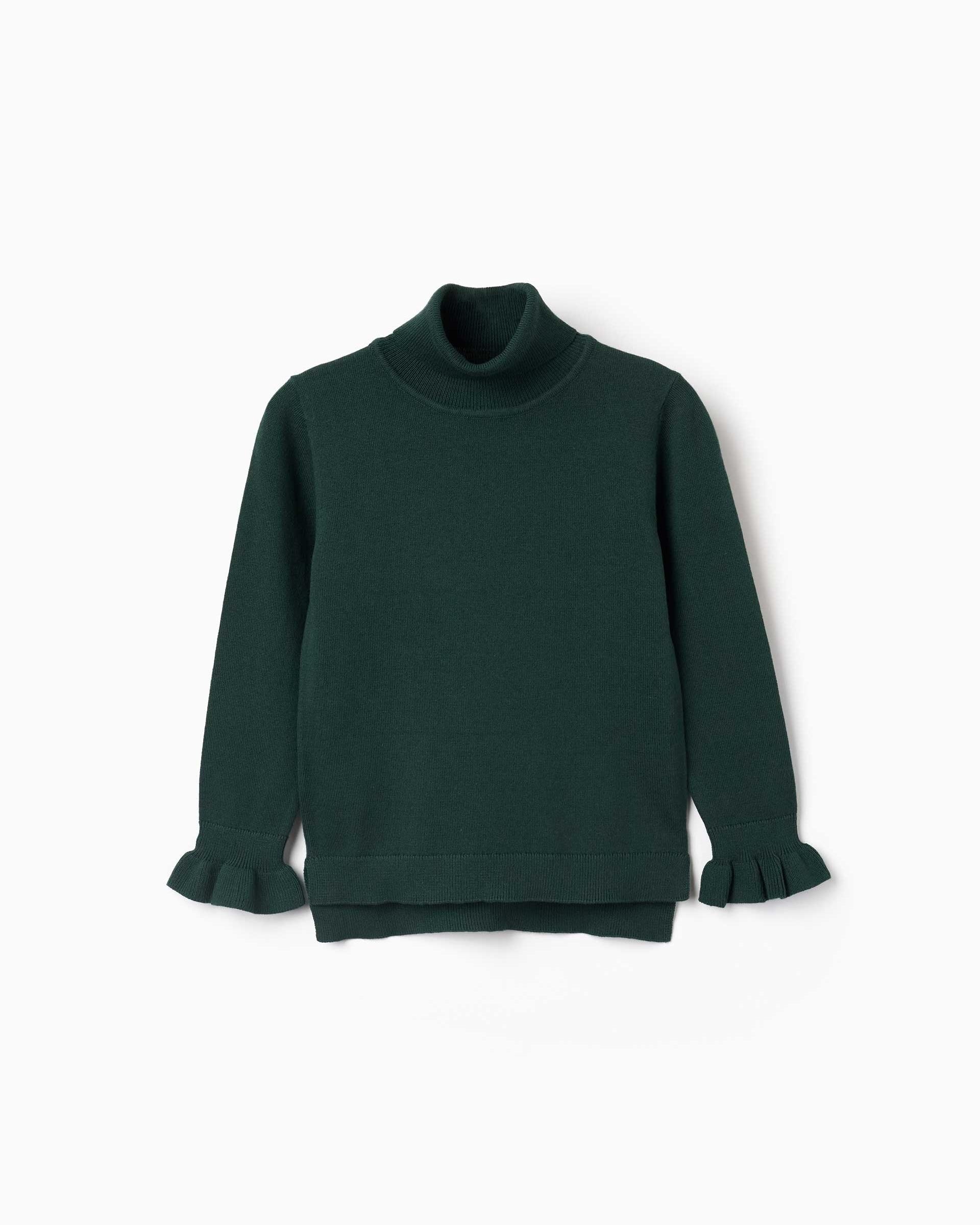 Jersey de niña de cuello alto y con volantes - Zippy - Verde oscuro Verde oscuro-1